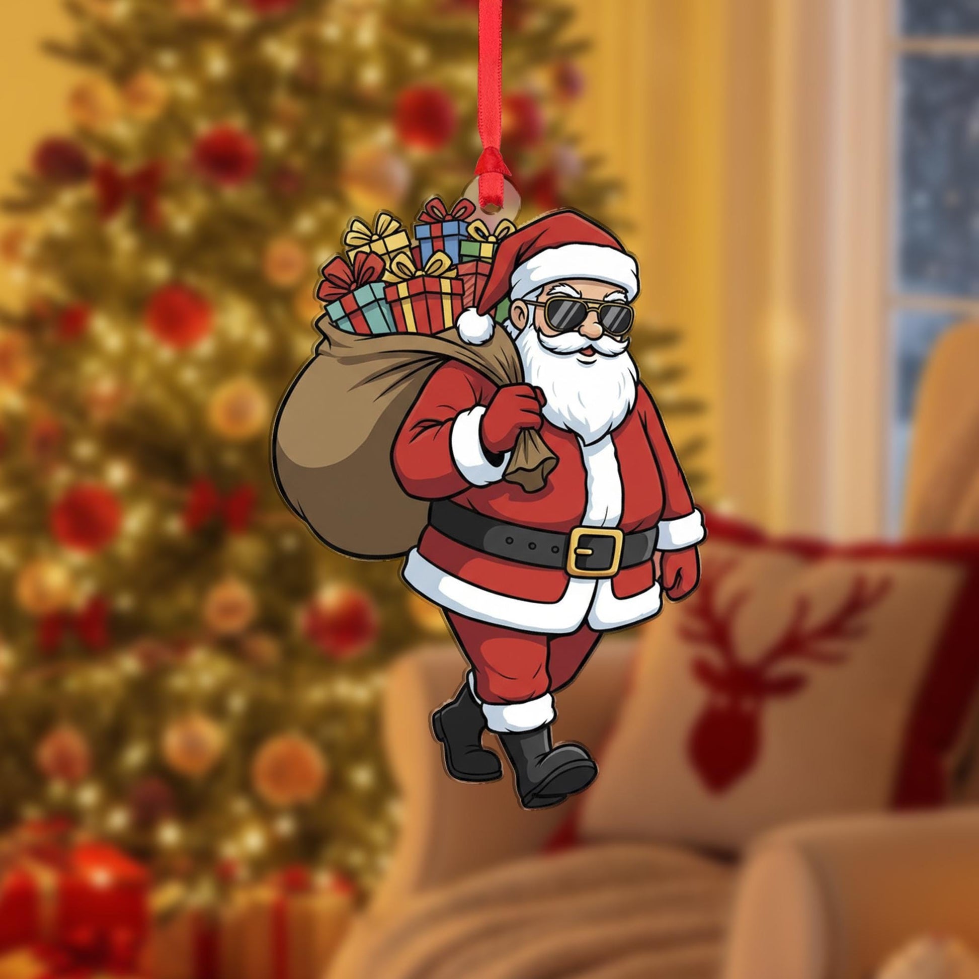 Santa Claus Christmas Ornament – Sunglasses and Gift Sack Hanging Decoration