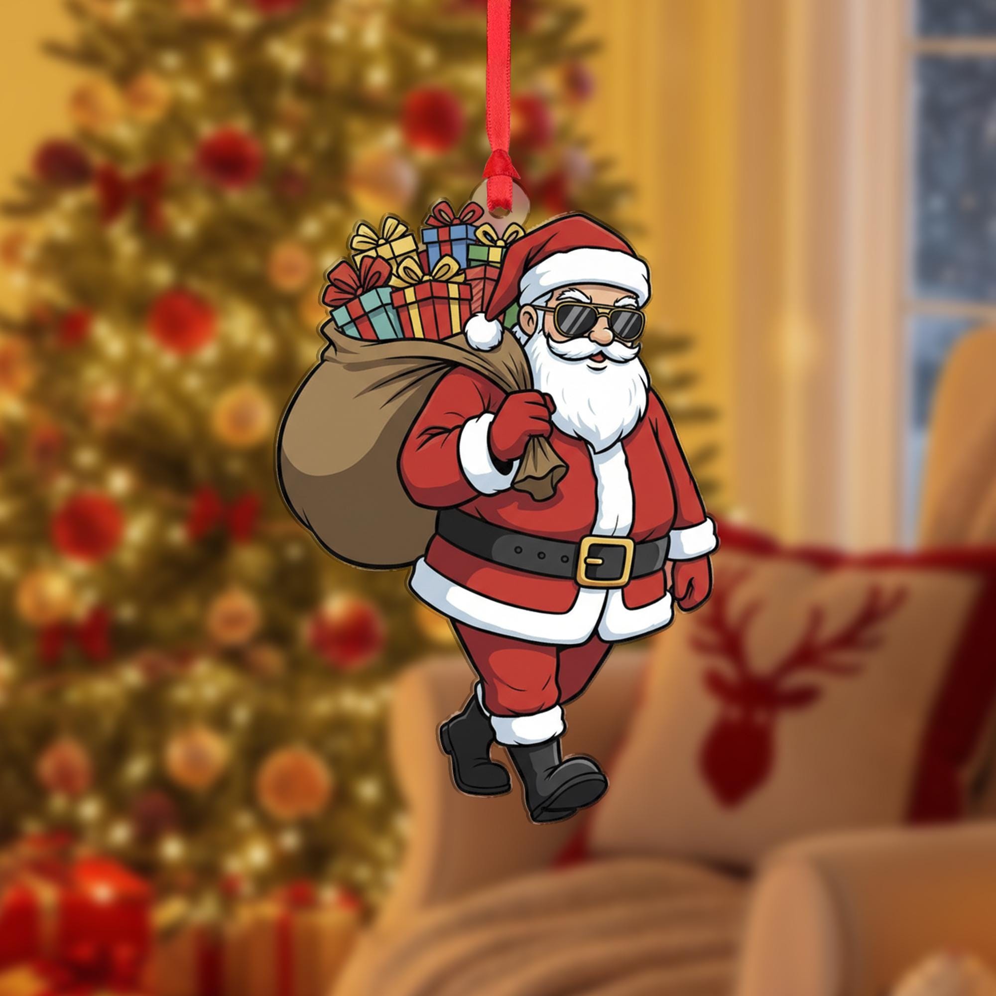 Santa Claus Christmas Ornament – Sunglasses and Gift Sack Hanging Decoration