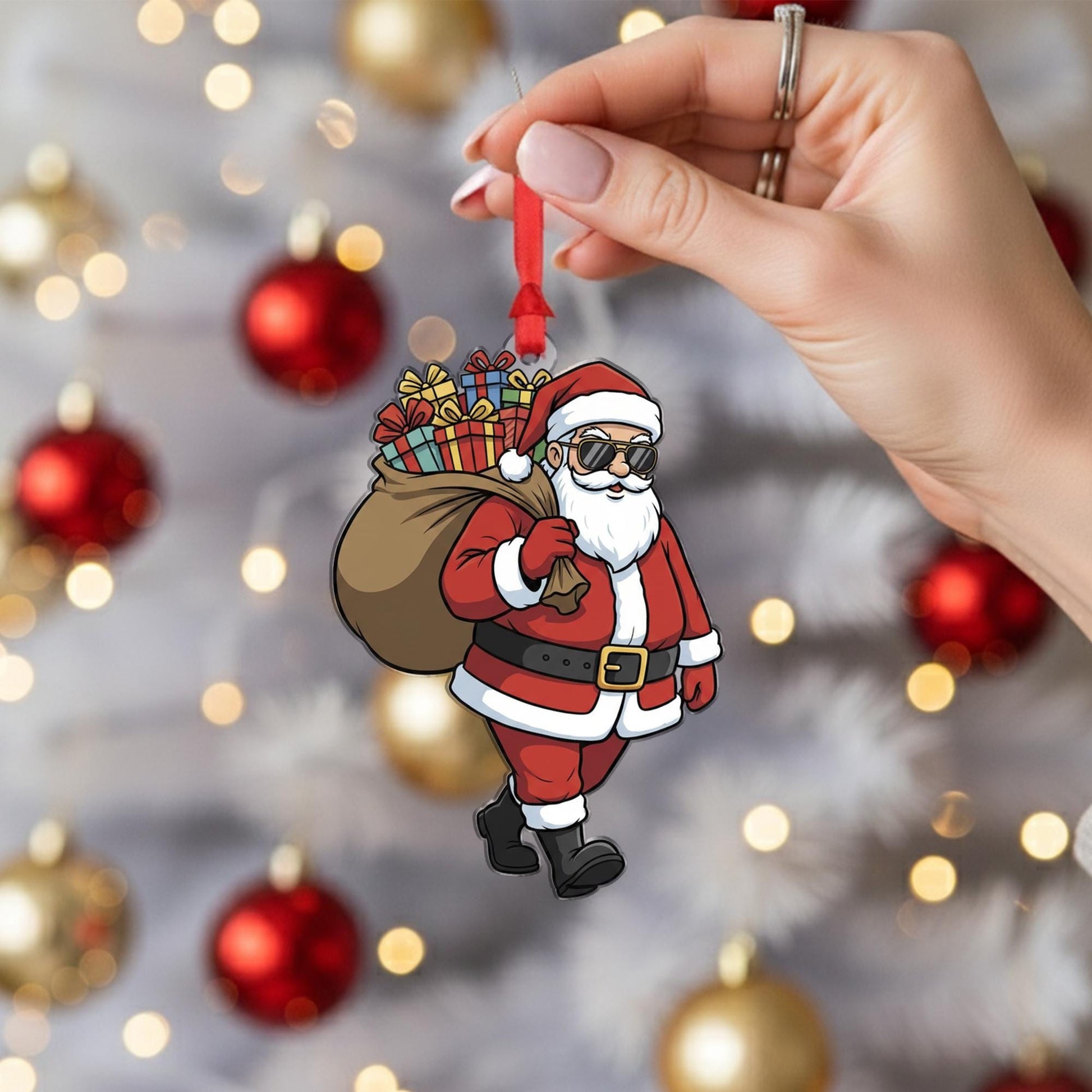 Santa Claus Christmas Ornament – Sunglasses and Gift Sack Hanging Decoration
