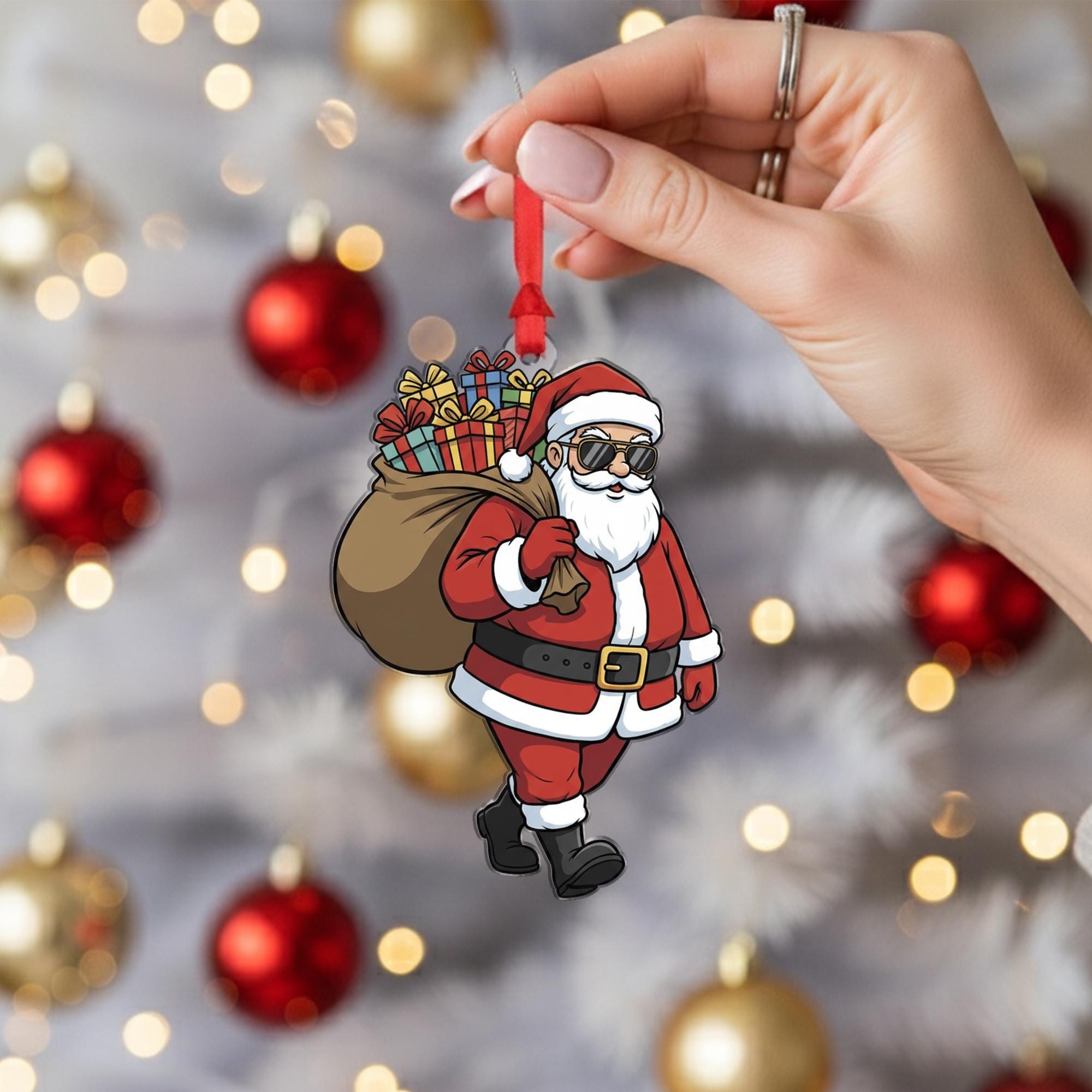 Santa Claus Christmas Ornament – Sunglasses and Gift Sack Hanging Decoration