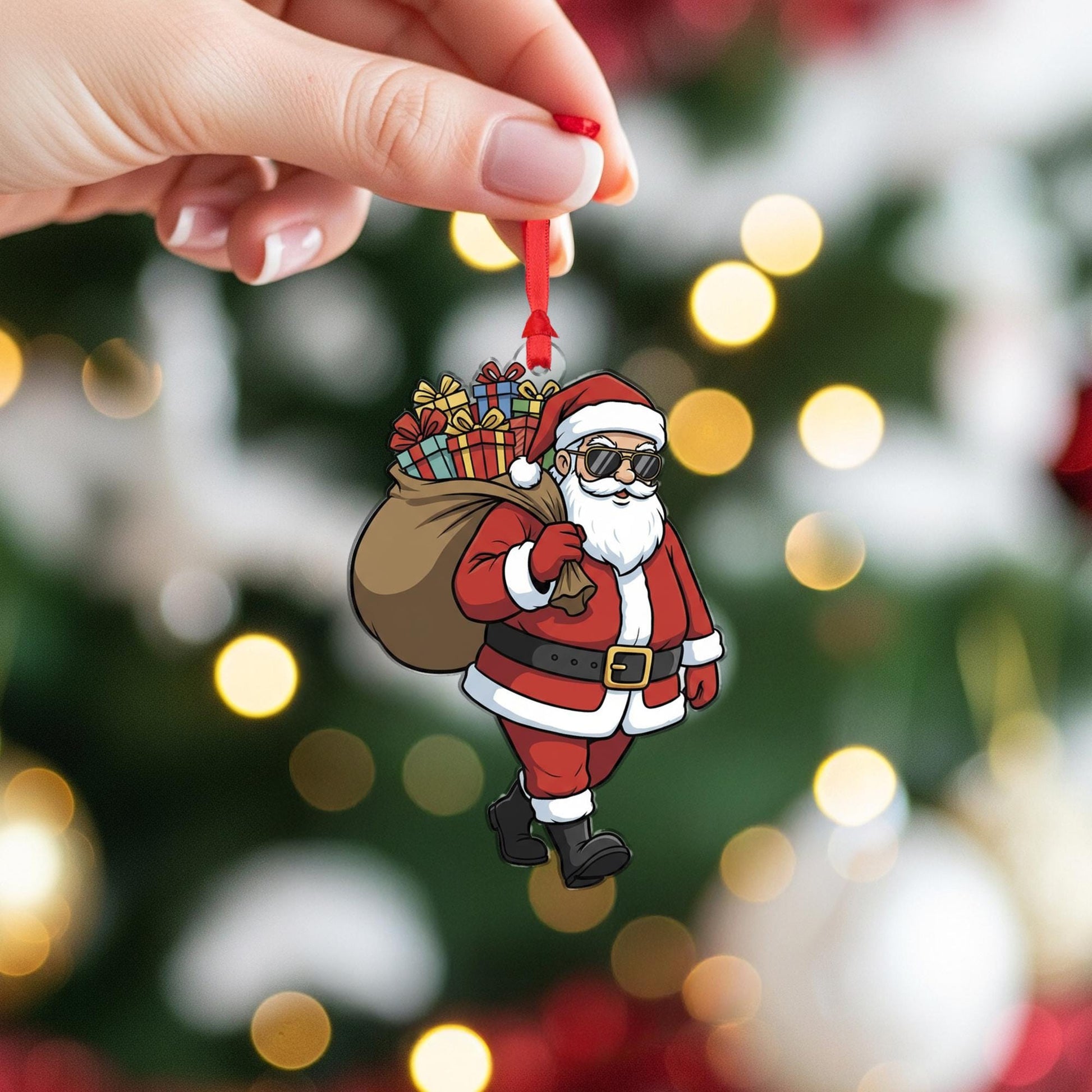 Santa Claus Christmas Ornament – Sunglasses and Gift Sack Hanging Decoration
