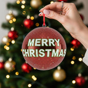 Christmas Ball Ornament – Red Disco Style with Merry Christmas Text Decoration