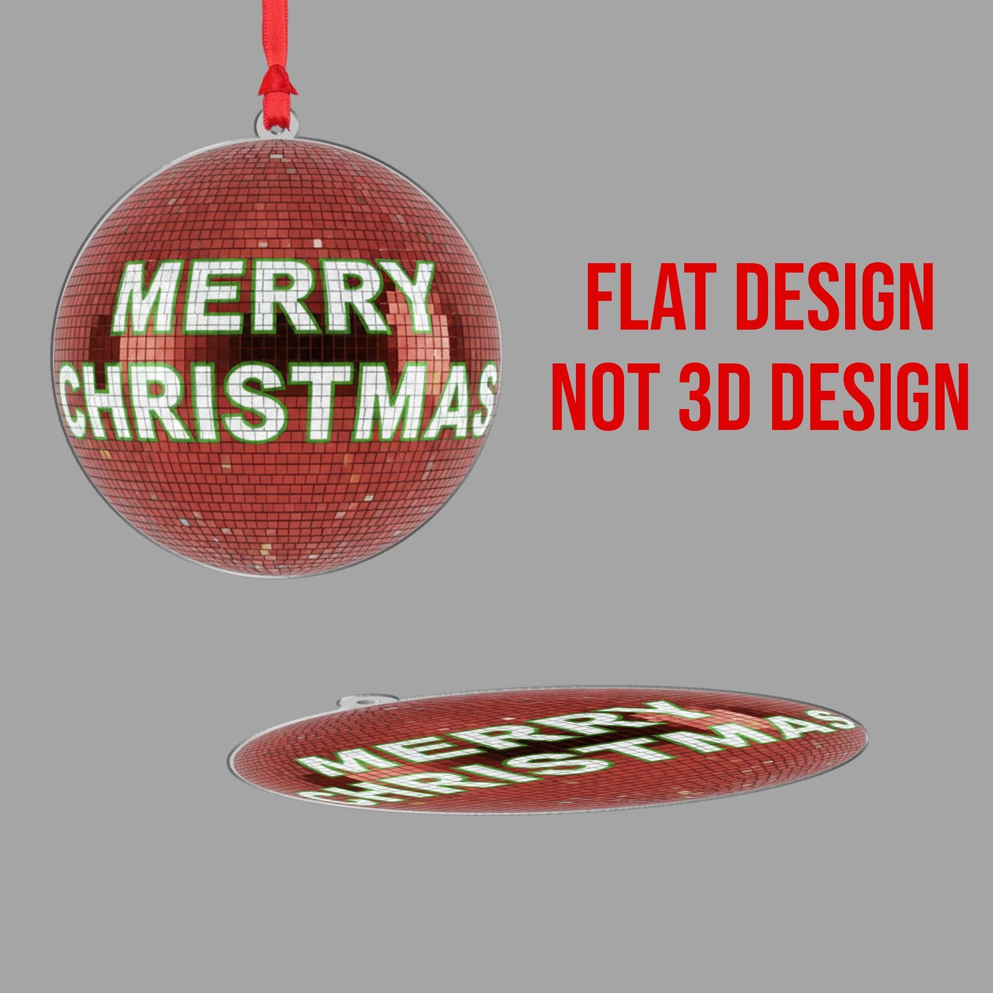 Christmas Ball Ornament – Red Disco Style with Merry Christmas Text Decoration