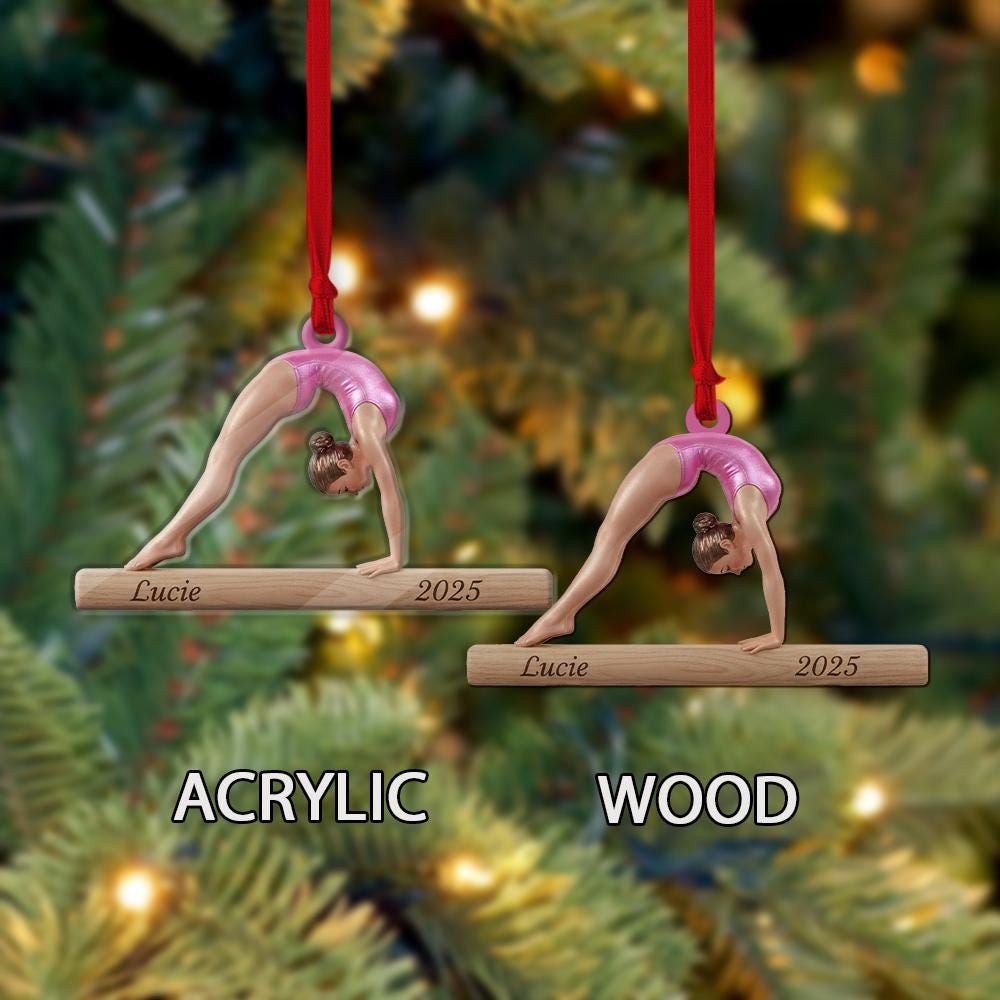Personalized Gymnast Christmas Ornament: Balance Beam, Custom Name