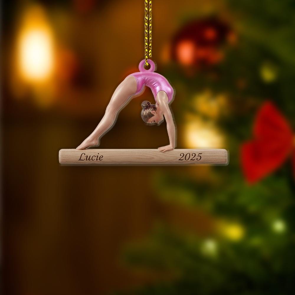 Personalized Gymnast Christmas Ornament: Balance Beam, Custom Name