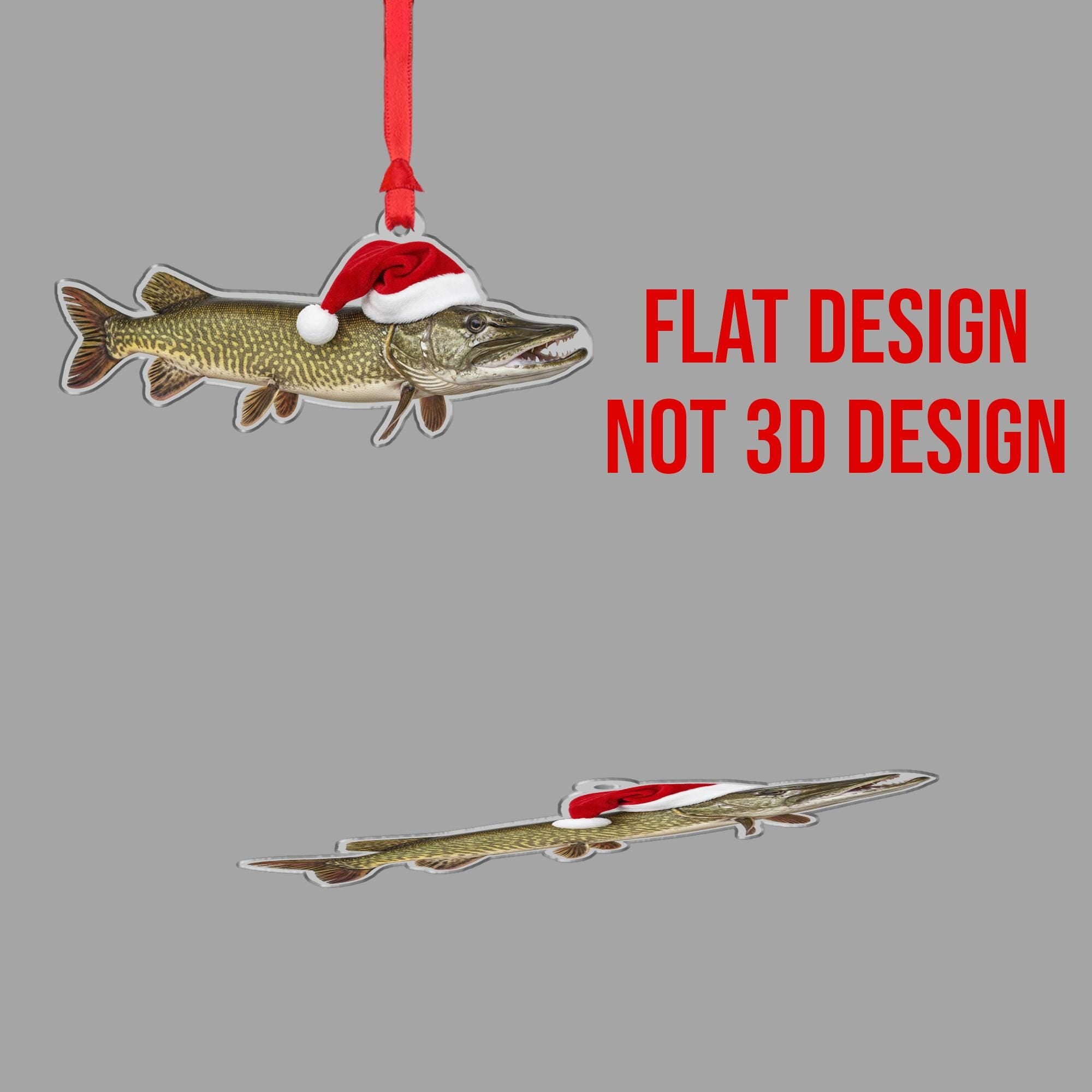 Muskie Fish Christmas Ornament – Santa Hat Holiday Tree Decoration