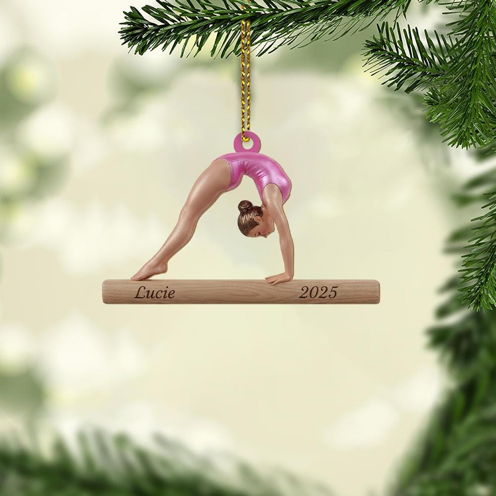 Personalized Gymnast Christmas Ornament: Balance Beam, Custom Name