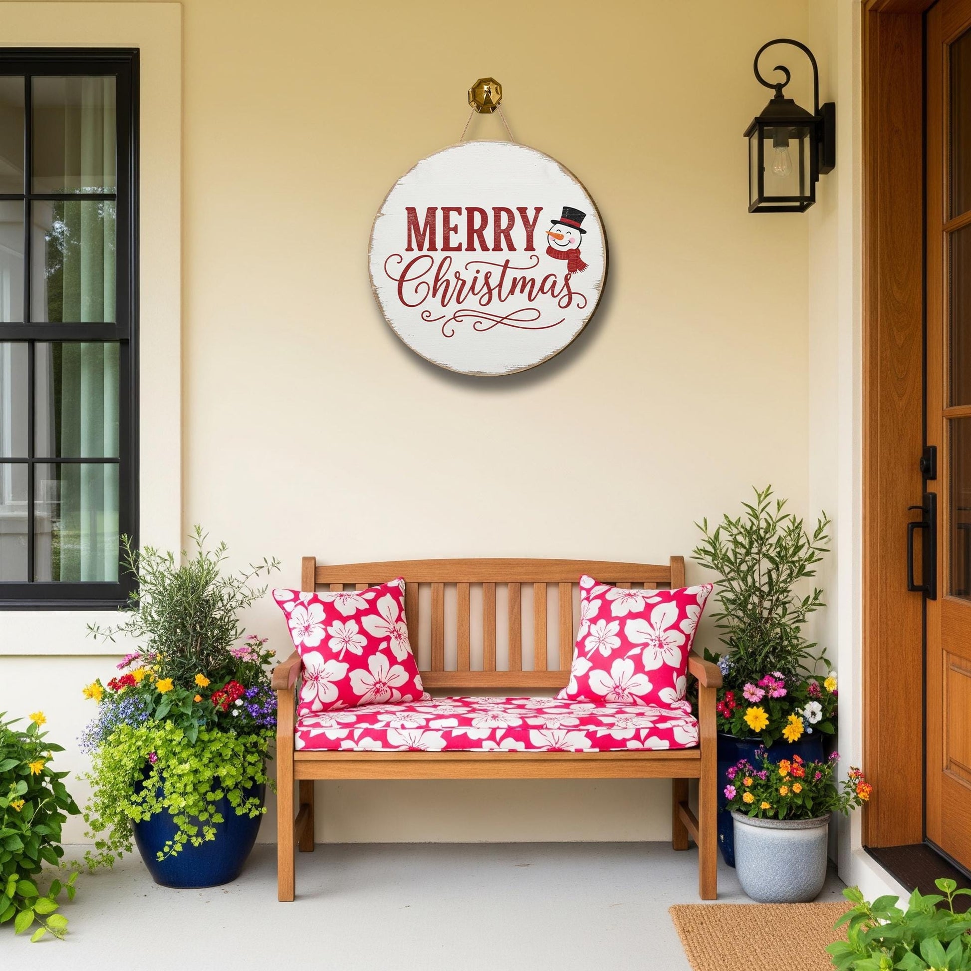 Merry Christmas Snowman Door Sign: Farmhouse Christmas Wall Hanging