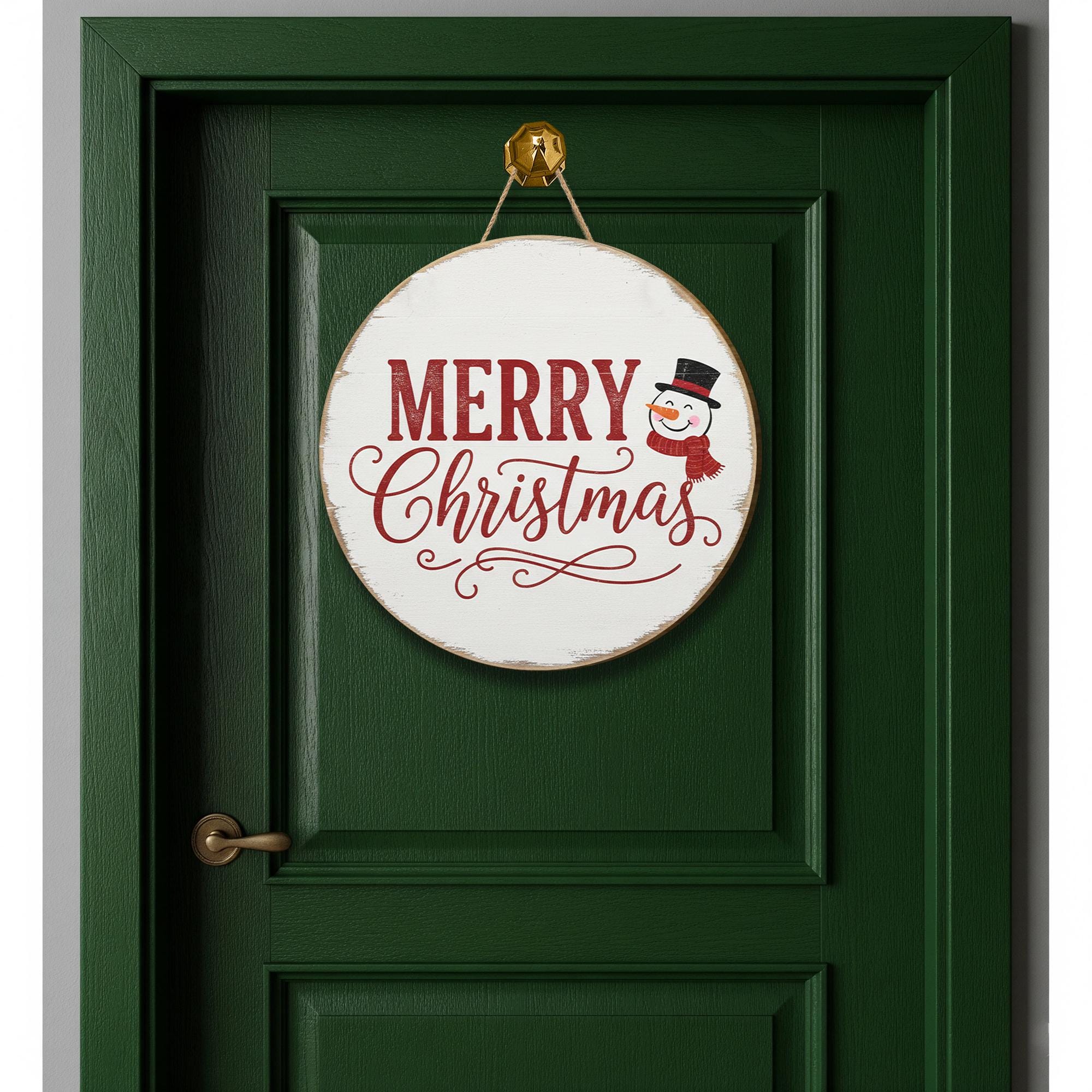 Merry Christmas Snowman Door Sign: Farmhouse Christmas Wall Hanging
