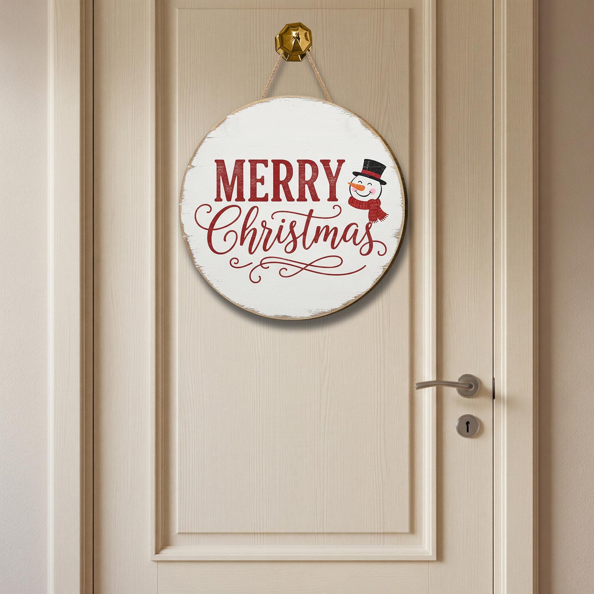 Merry Christmas Snowman Door Sign: Farmhouse Christmas Wall Hanging