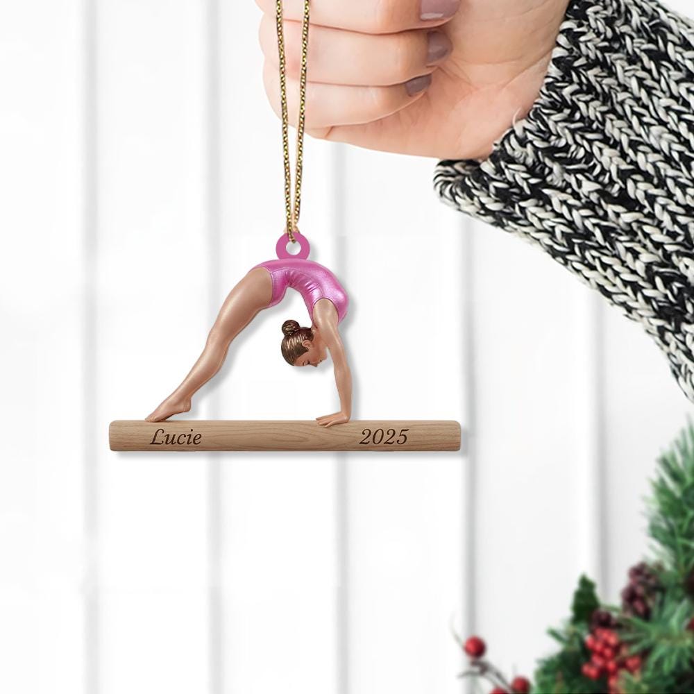 Personalized Gymnast Christmas Ornament: Balance Beam, Custom Name