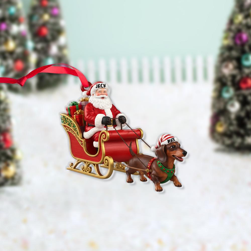Custom Santa Sleigh Ornament with Dachshund Dog and Personalized Hats