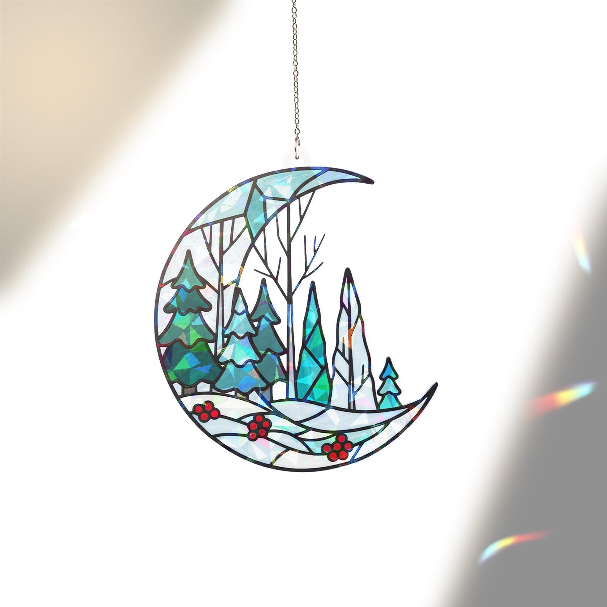 Winter Forest Window Hanging: Woodland Moon Ornament