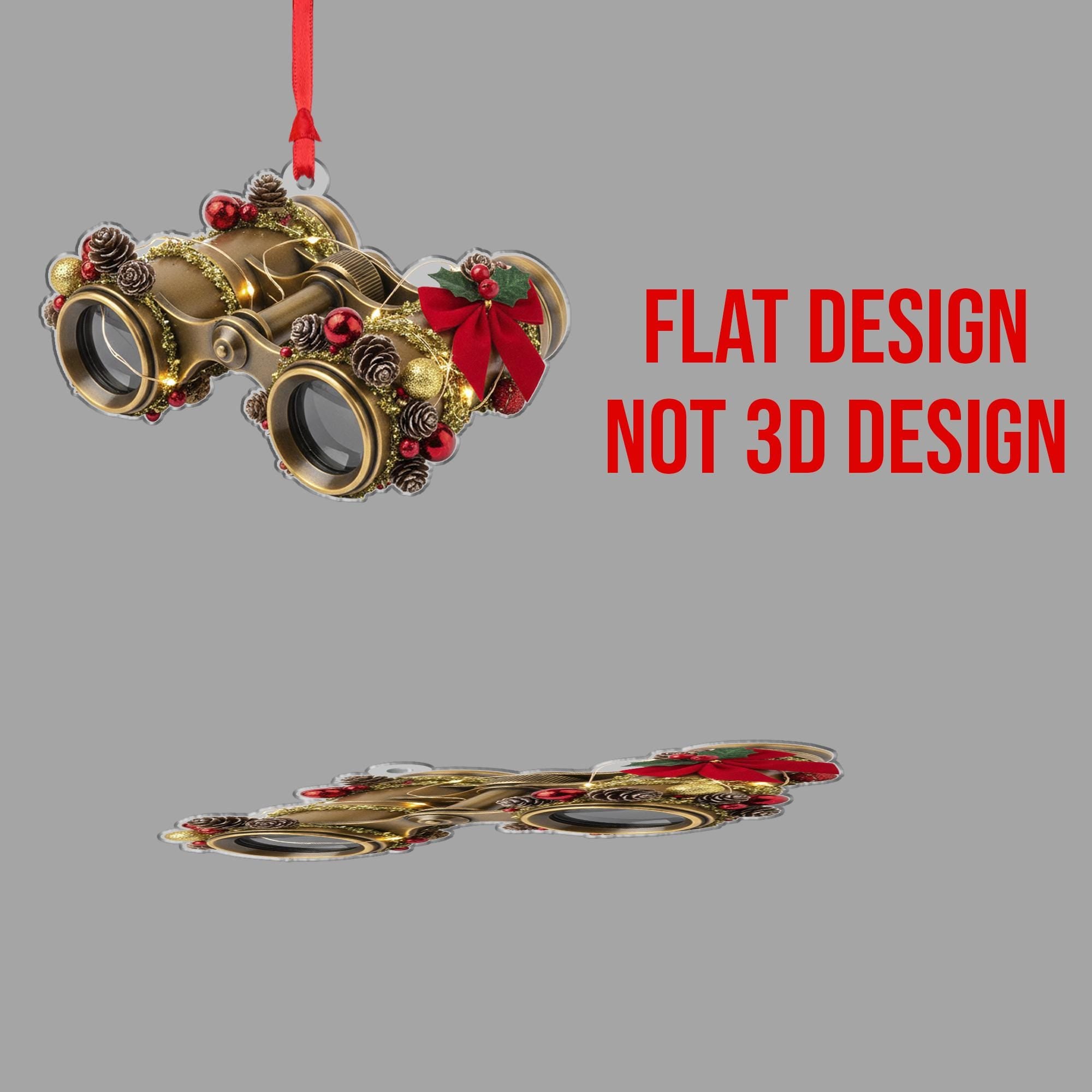 Binoculars Christmas Ornament – Vintage Style with Holly and Pinecone Tree Decoration