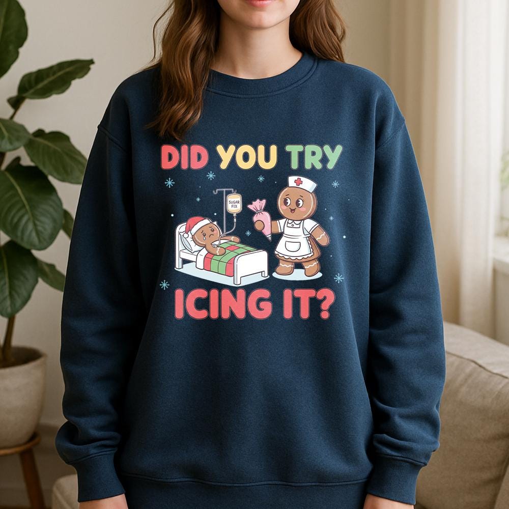 Unisex Christmas Sweatshirt – Gingerbread Nurse Funny Holiday Crewneck Pullover