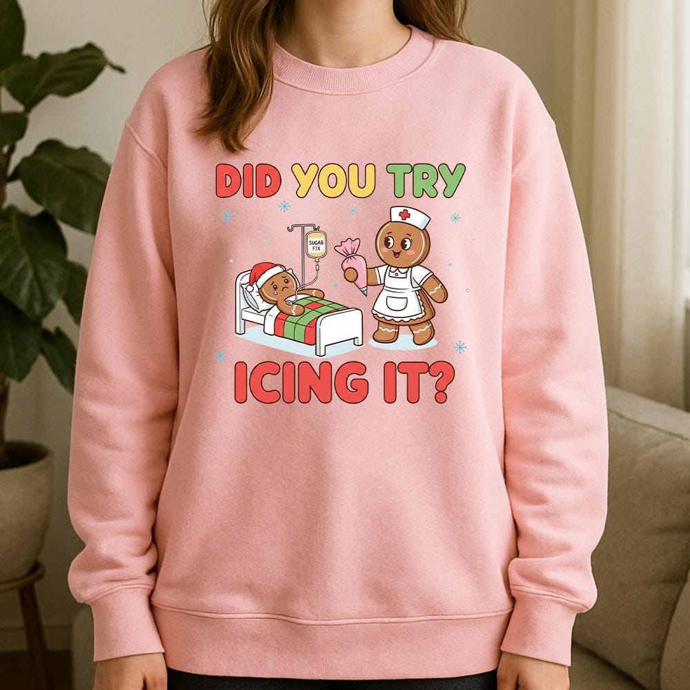 Unisex Christmas Sweatshirt – Gingerbread Nurse Funny Holiday Crewneck Pullover