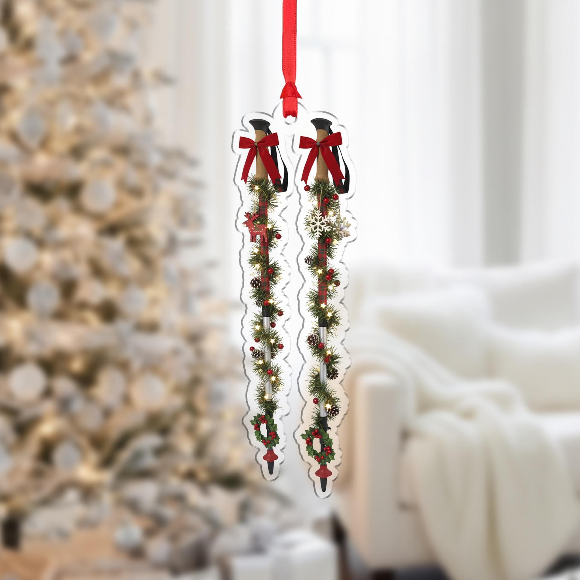 Ski Christmas Ornament – Garland with Bows and Snowflakes Tree Decoration