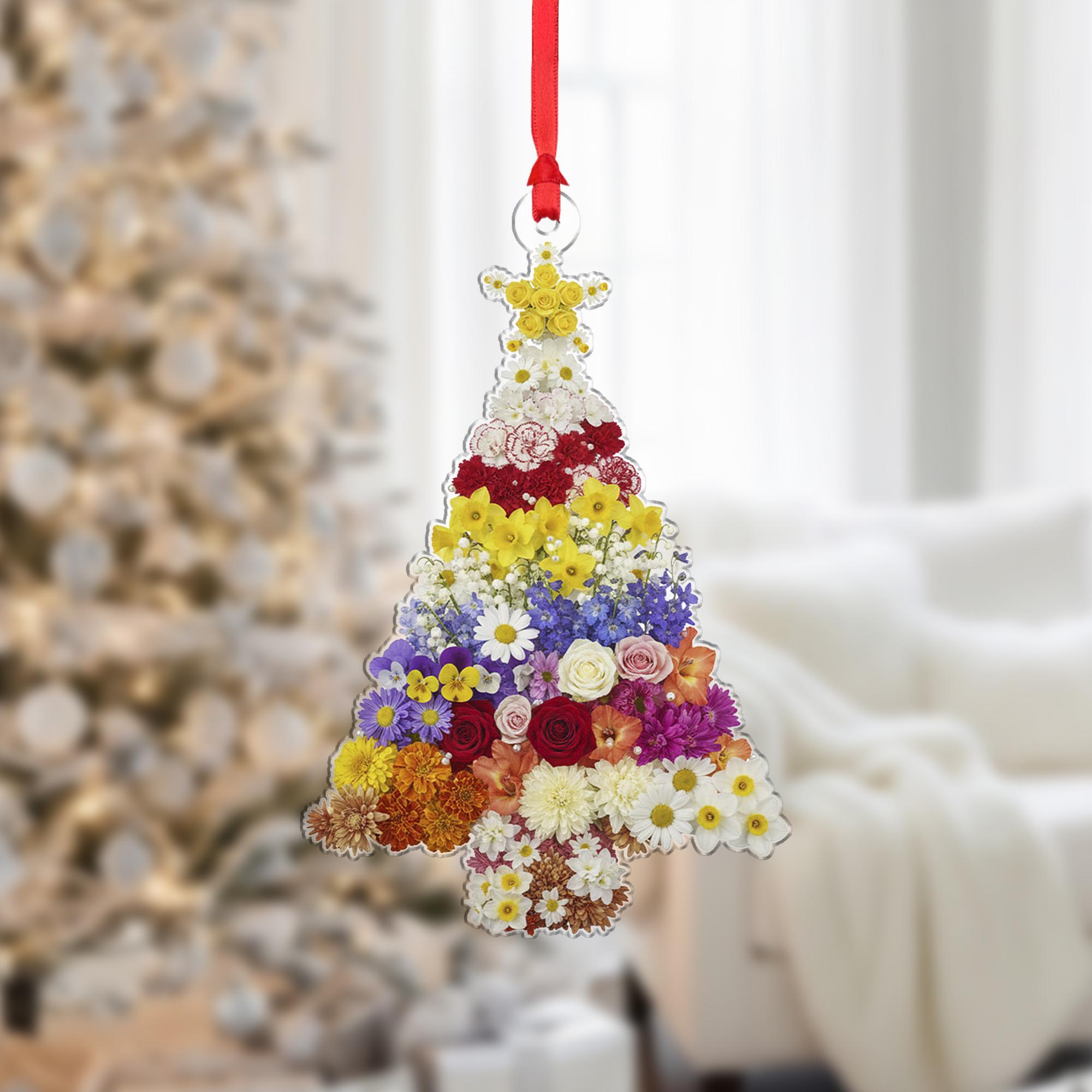 Flower Christmas Tree Ornament – Pressed Floral Holiday Decoration with Star Topper