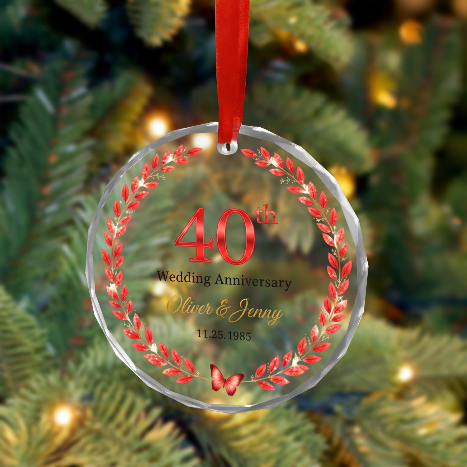 40th Wedding Anniversary Glass Ornament – Personalized Ruby Anniversary Gift with Custom Names & Date