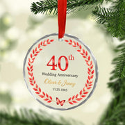 40th Wedding Anniversary Glass Ornament – Personalized Ruby Anniversary Gift with Custom Names & Date