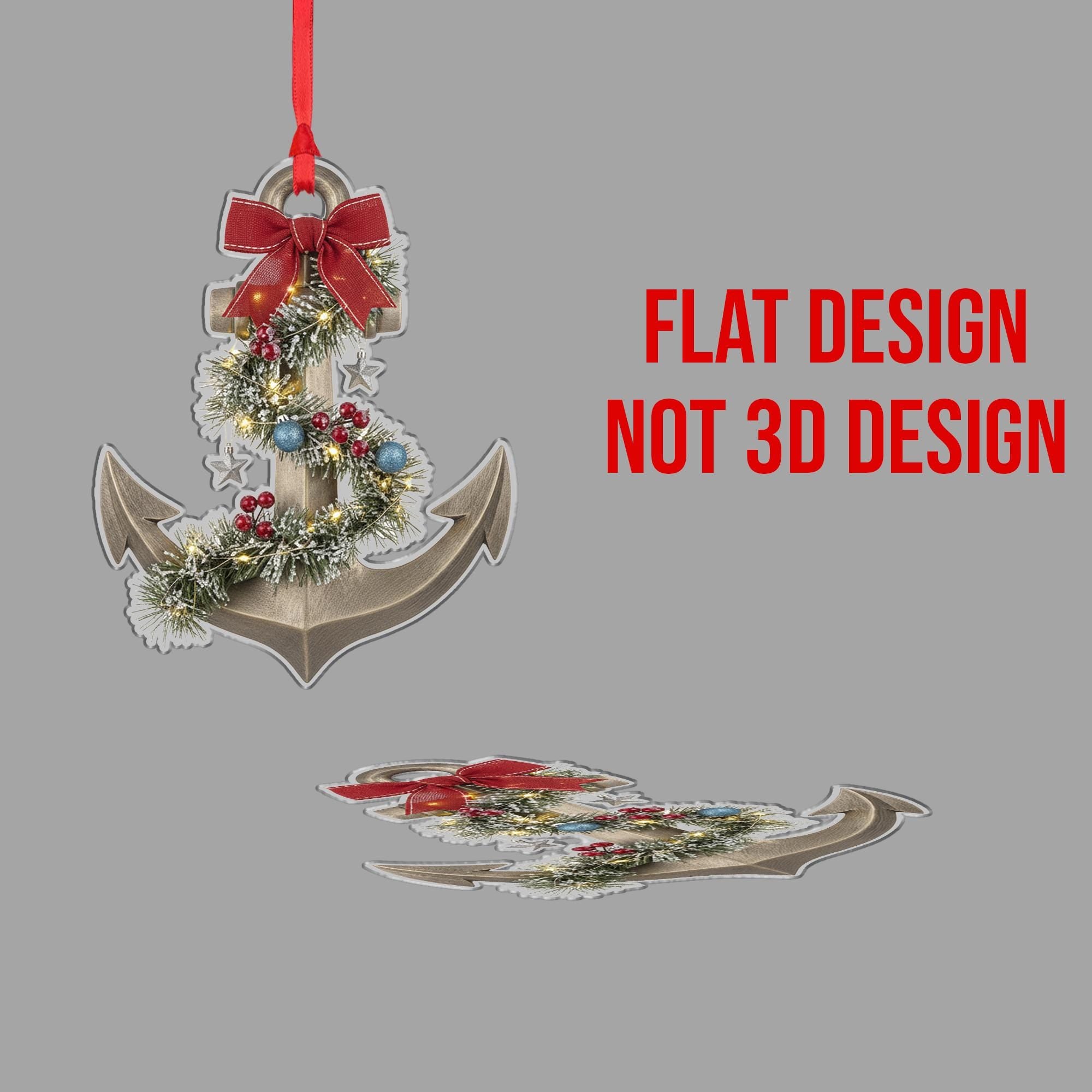Anchor Christmas Ornament – Nautical Tree Decoration with Garland and Bow