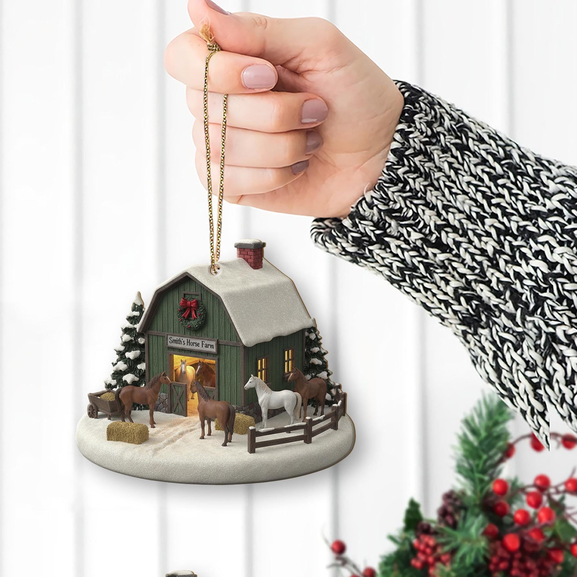 Personalized Horse Farm Christmas Ornament – Barn Holiday Decor