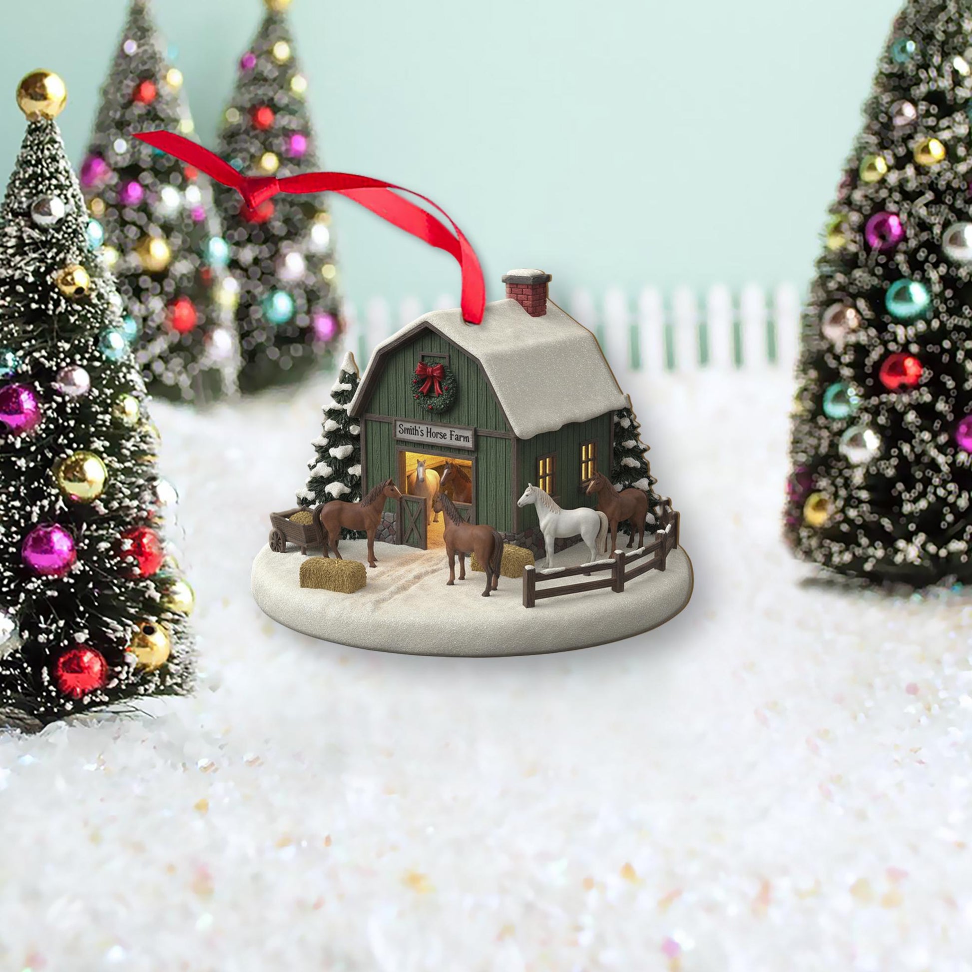 Personalized Horse Farm Christmas Ornament – Barn Holiday Decor