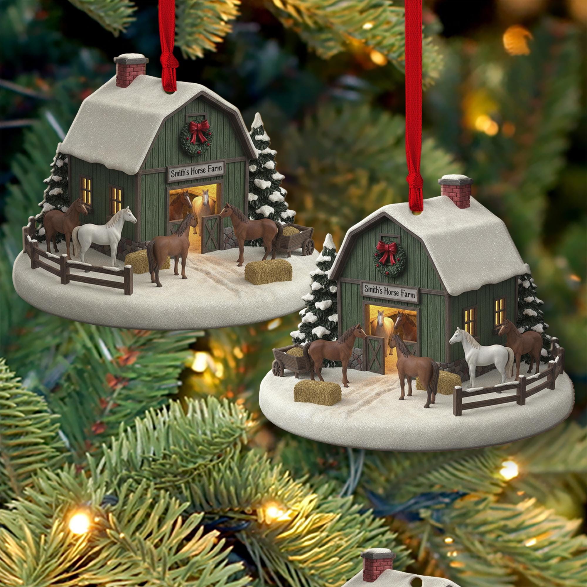 Personalized Horse Farm Christmas Ornament – Barn Holiday Decor