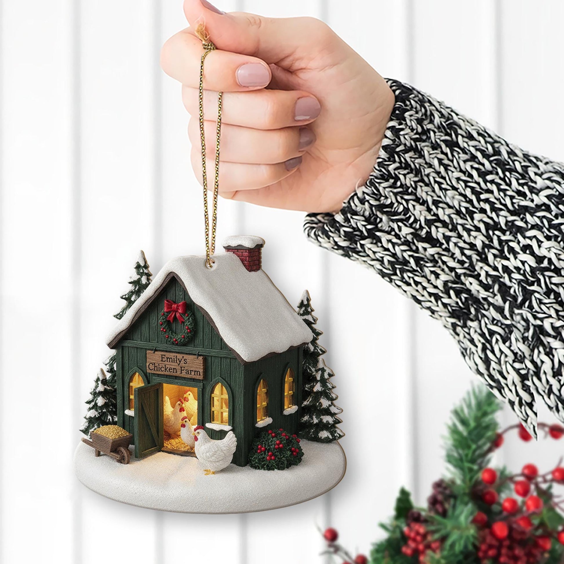 Personalized Chicken Farm Christmas Ornament – Rustic Barn Holiday Decor