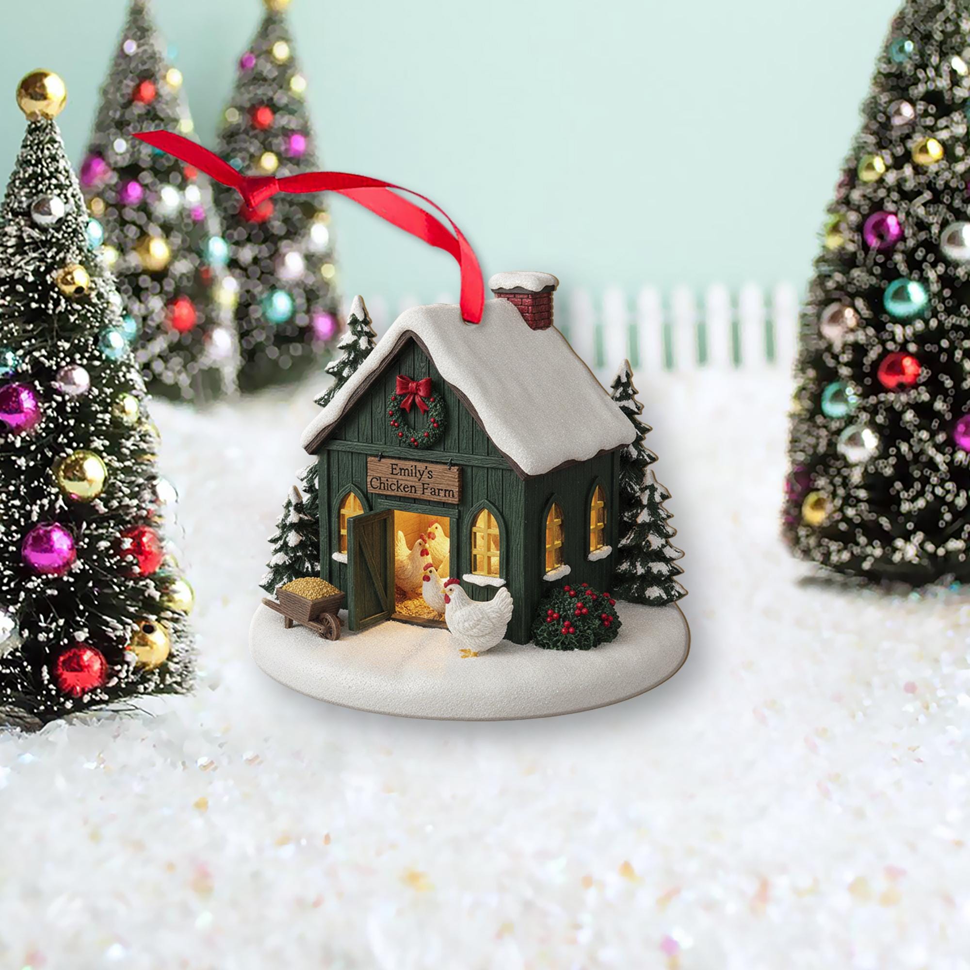 Personalized Chicken Farm Christmas Ornament – Rustic Barn Holiday Decor