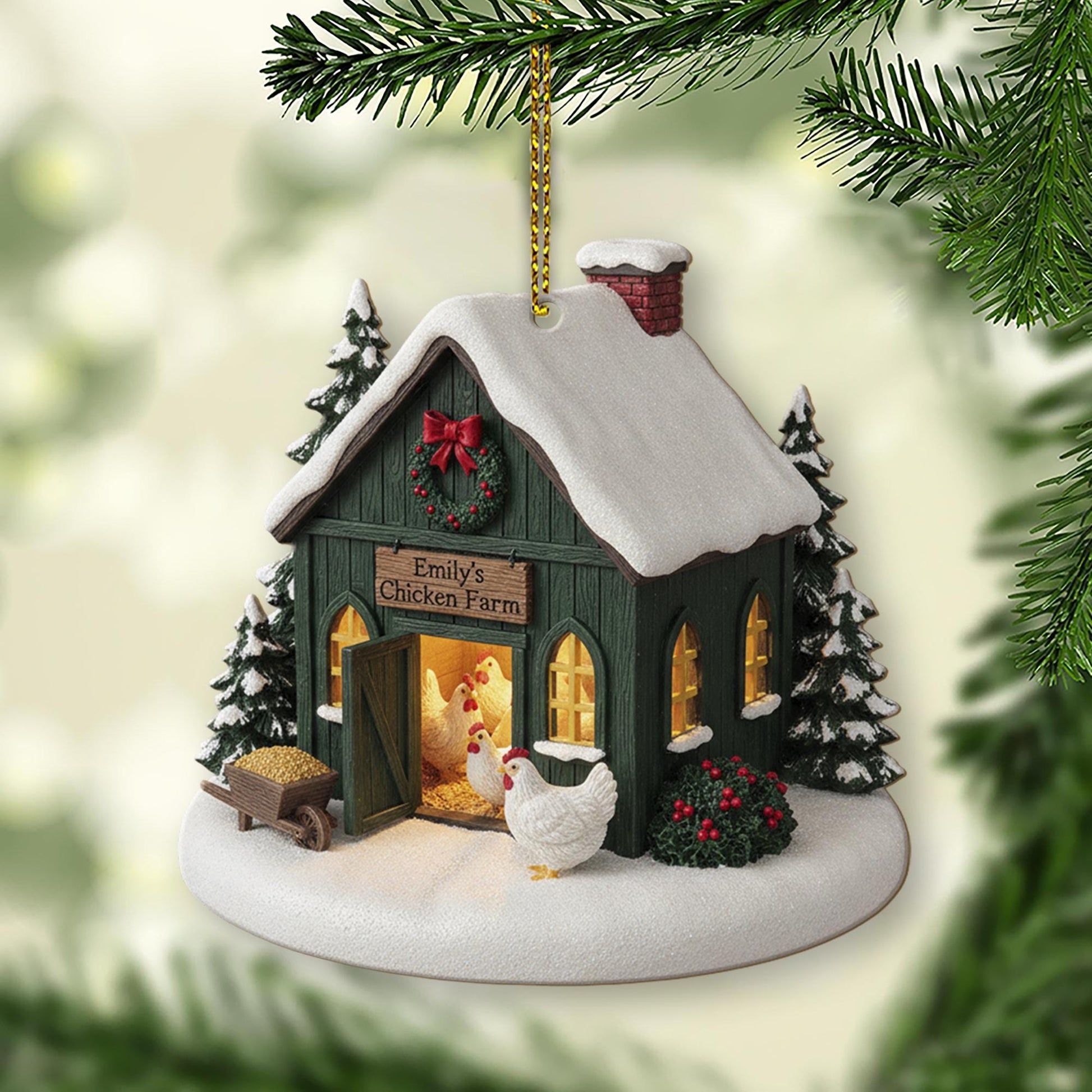 Personalized Chicken Farm Christmas Ornament – Rustic Barn Holiday Decor