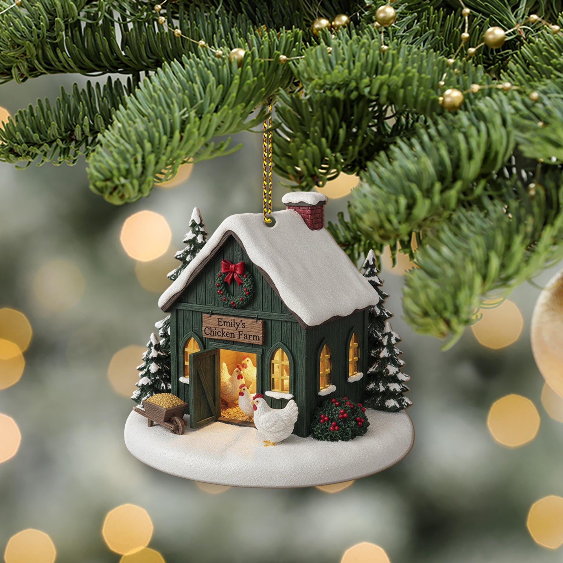 Personalized Chicken Farm Christmas Ornament – Rustic Barn Holiday Decor