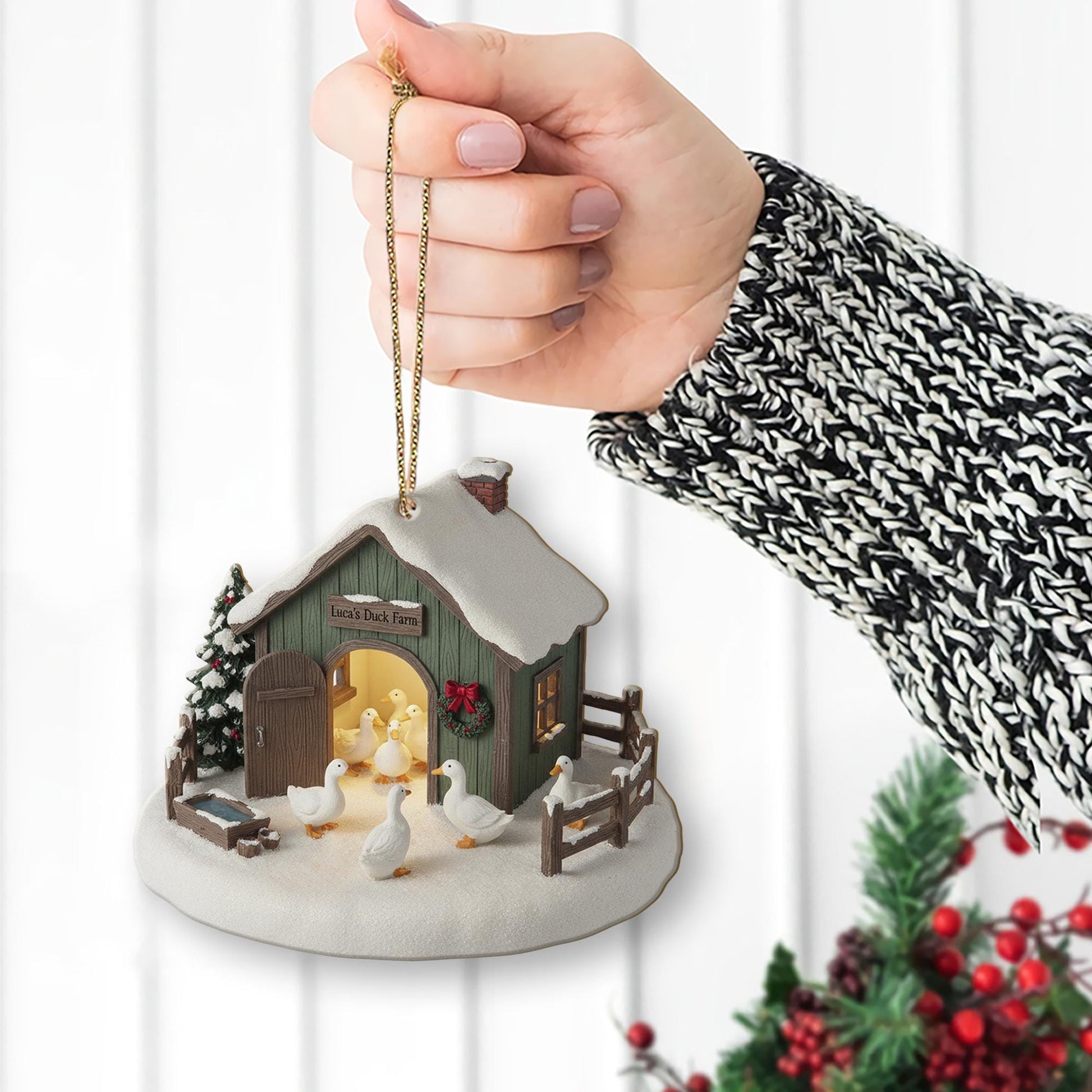 Personalized Duck Farm Christmas Ornament – Rustic Barn Holiday Decor