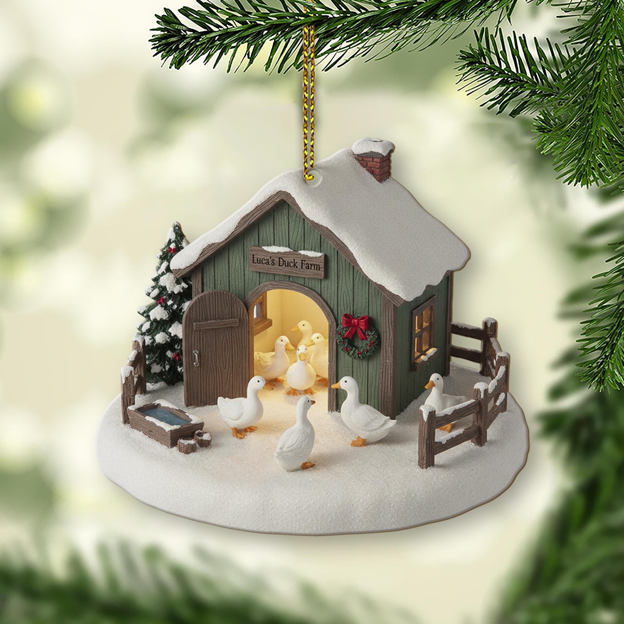 Personalized Duck Farm Christmas Ornament – Rustic Barn Holiday Decor