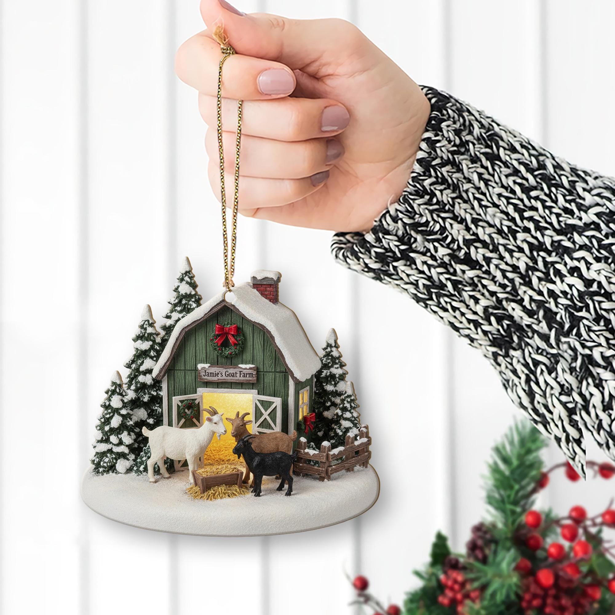 Custom Goat Barn Christmas Ornament – Farmhouse Holiday Keepsake