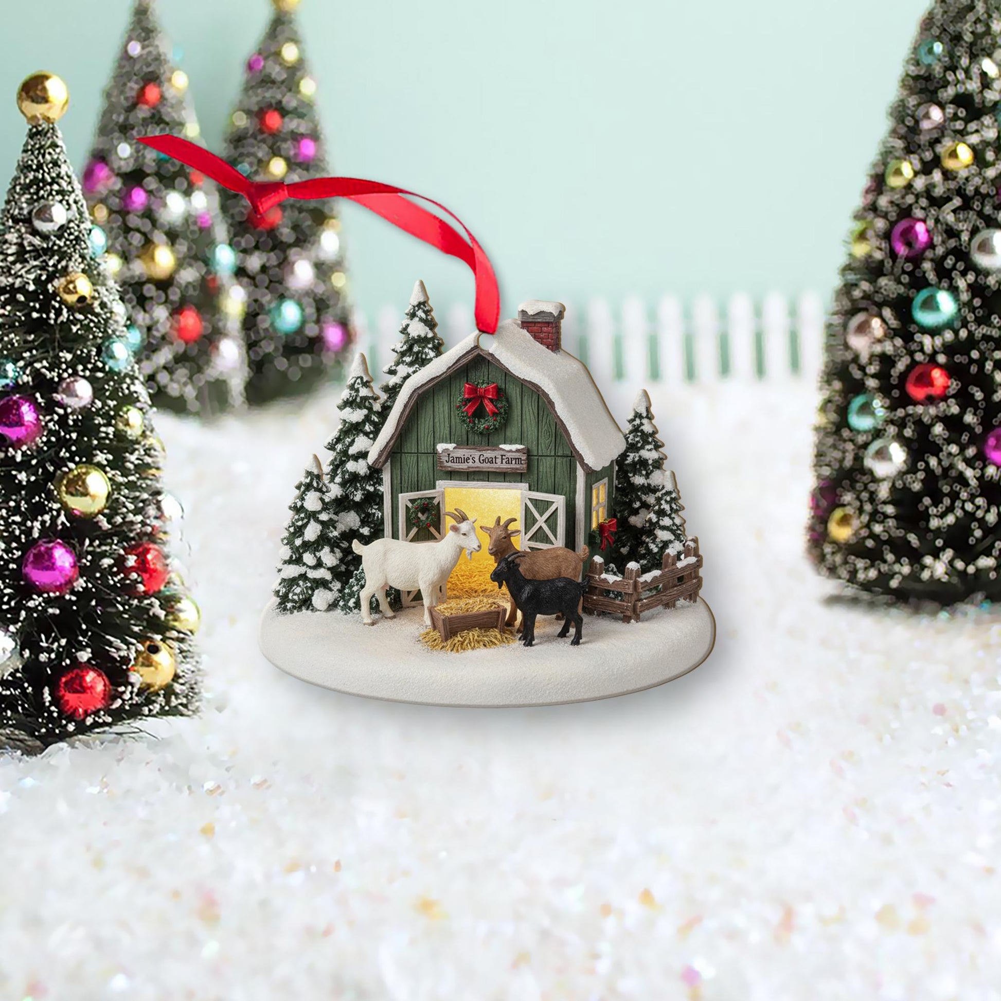 Custom Goat Barn Christmas Ornament – Farmhouse Holiday Keepsake