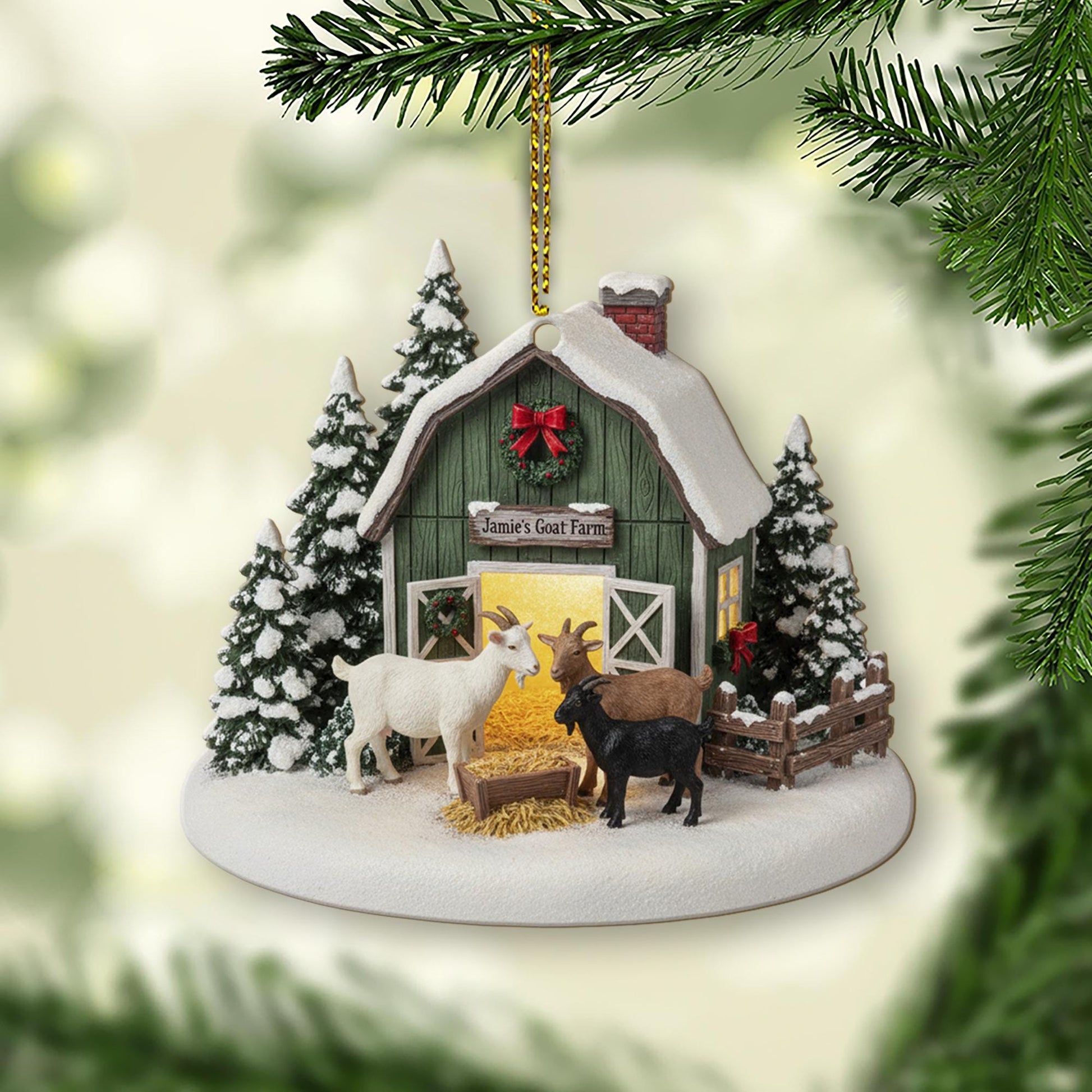 Custom Goat Barn Christmas Ornament – Farmhouse Holiday Keepsake