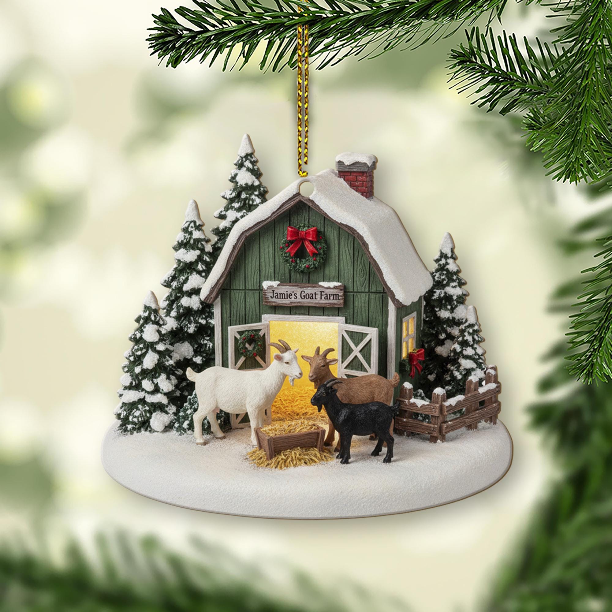 Custom Goat Barn Christmas Ornament – Farmhouse Holiday Keepsake