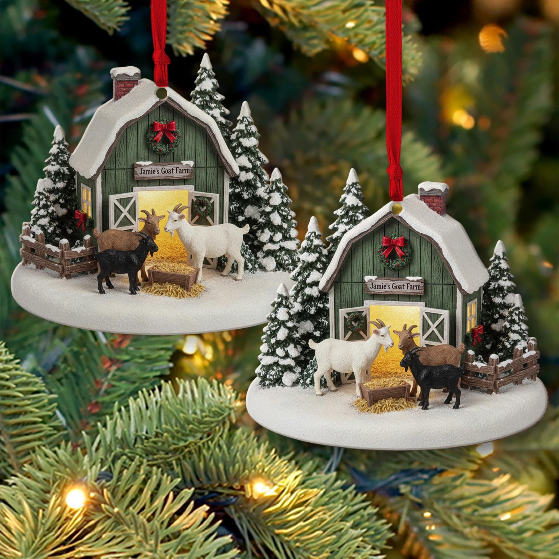 Custom Goat Barn Christmas Ornament – Farmhouse Holiday Keepsake