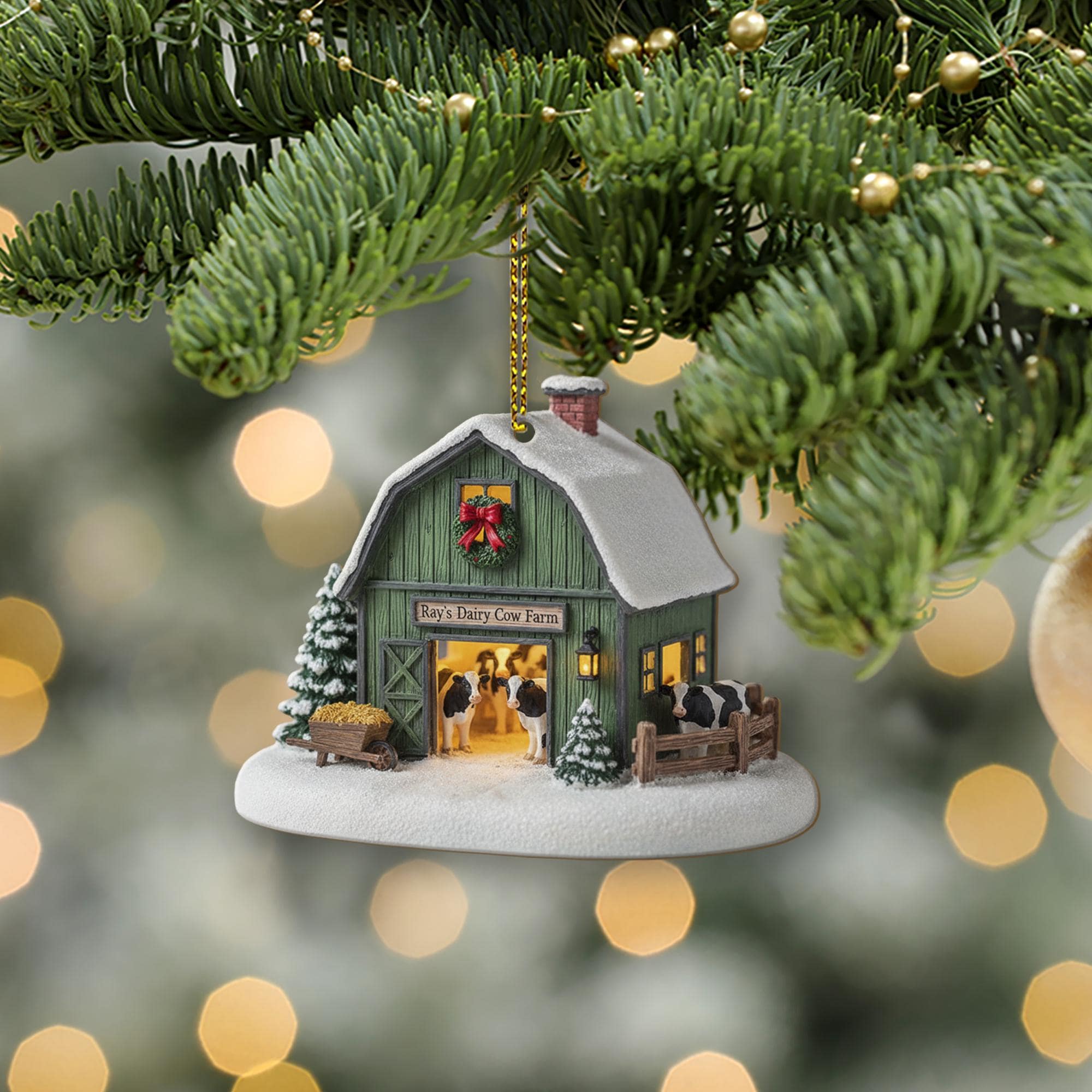Personalized Dairy Cow Farm Christmas Ornament – Rustic Barn Holiday Decor