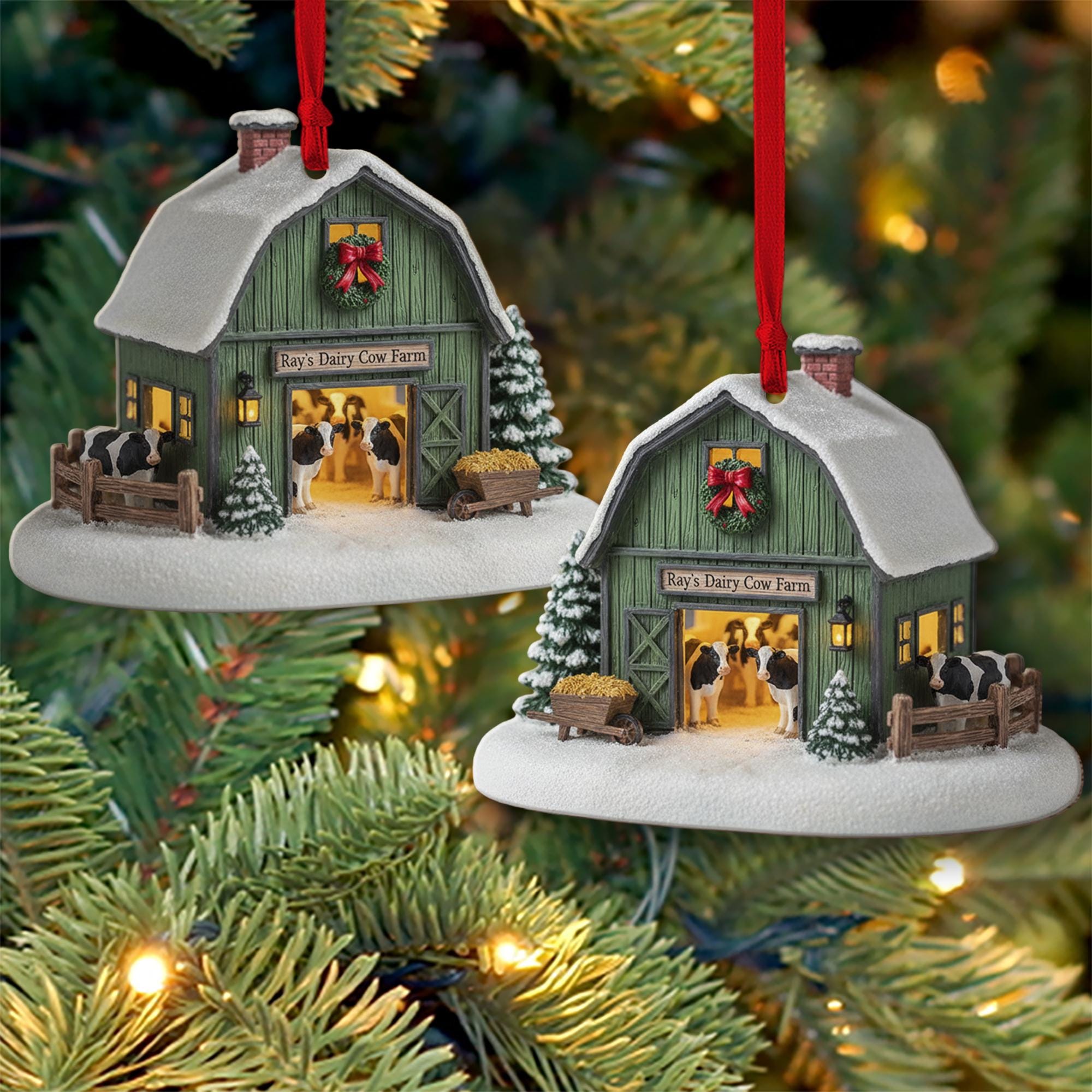 Personalized Dairy Cow Farm Christmas Ornament – Rustic Barn Holiday Decor