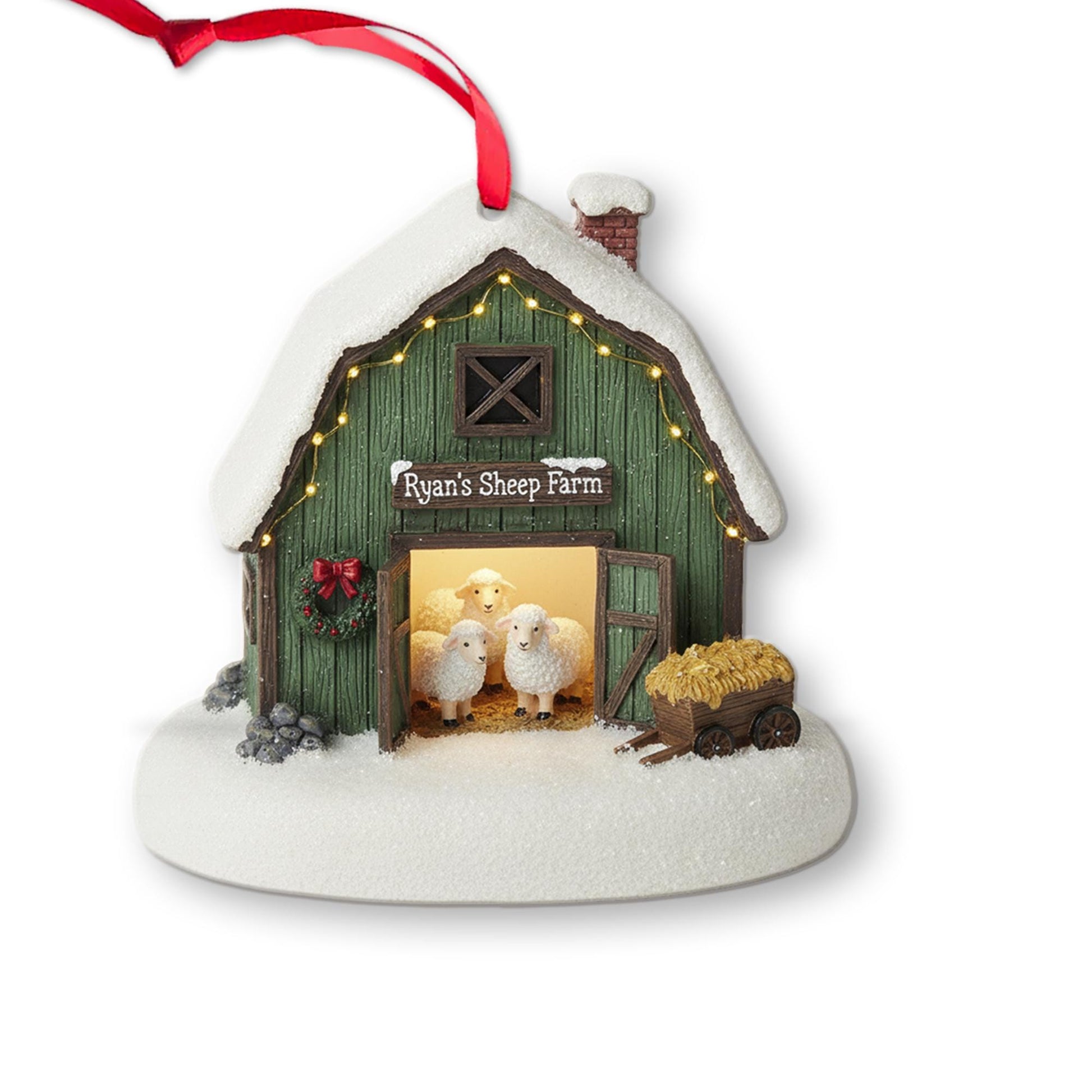 Personalized Sheep Farm Christmas Ornament – Rustic Barn Holiday Decor