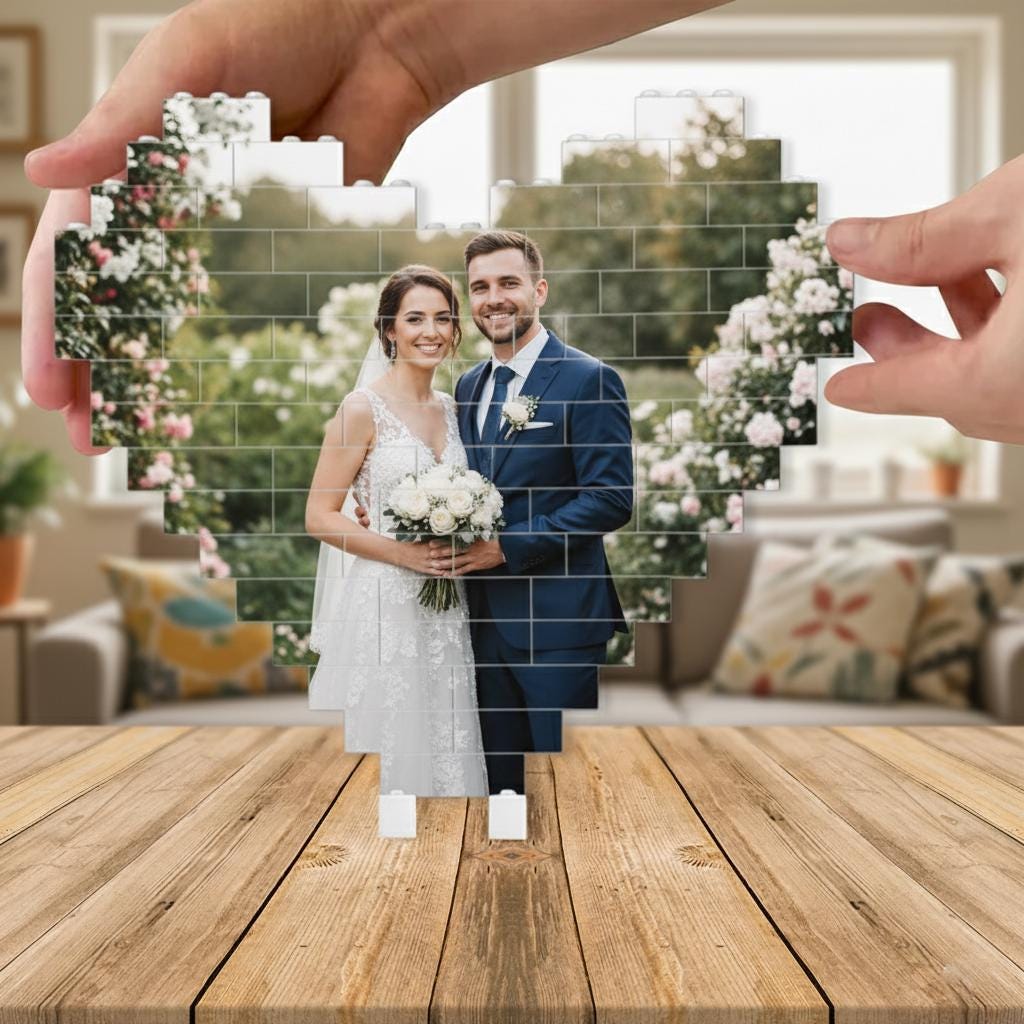 Custom Wedding Photo Heart Building Blocks Display Decoration