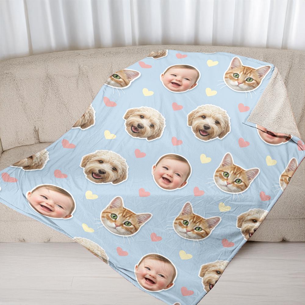 Custom Face Blanket – Personalized Pet and Family Photos Blanket