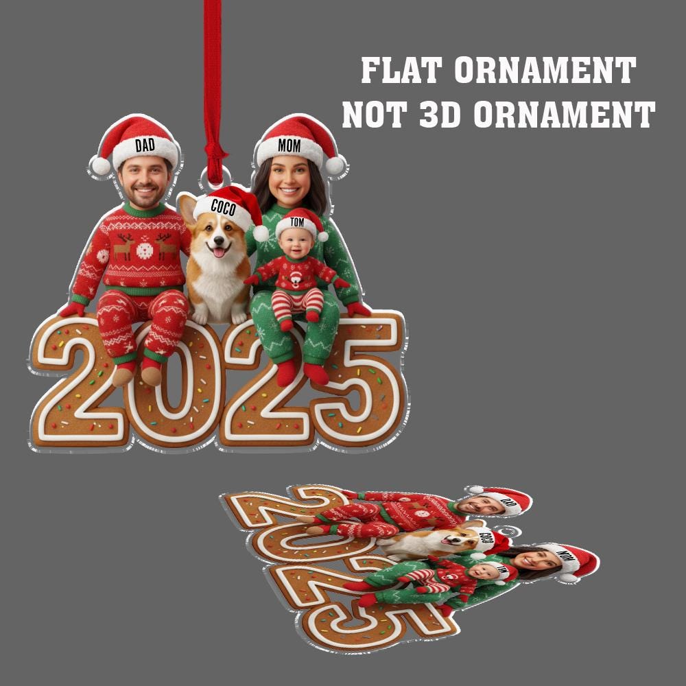 Custom Face Family Ornament 2025 – Personalized Photo Christmas Ornament with Pet