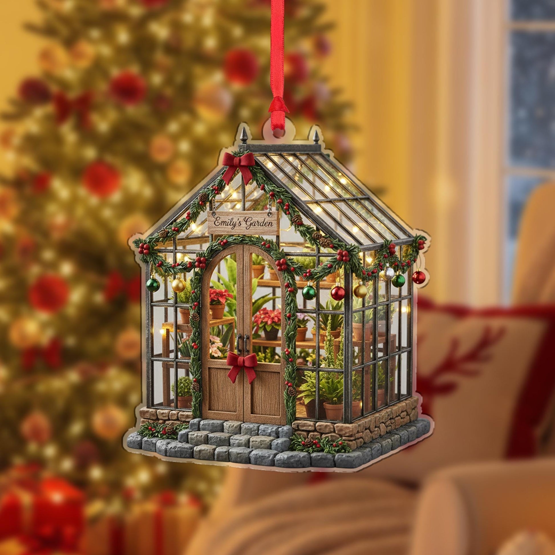 Custom Garden Greenhouse Ornament – Personalized Holiday Decor for Plant Lovers