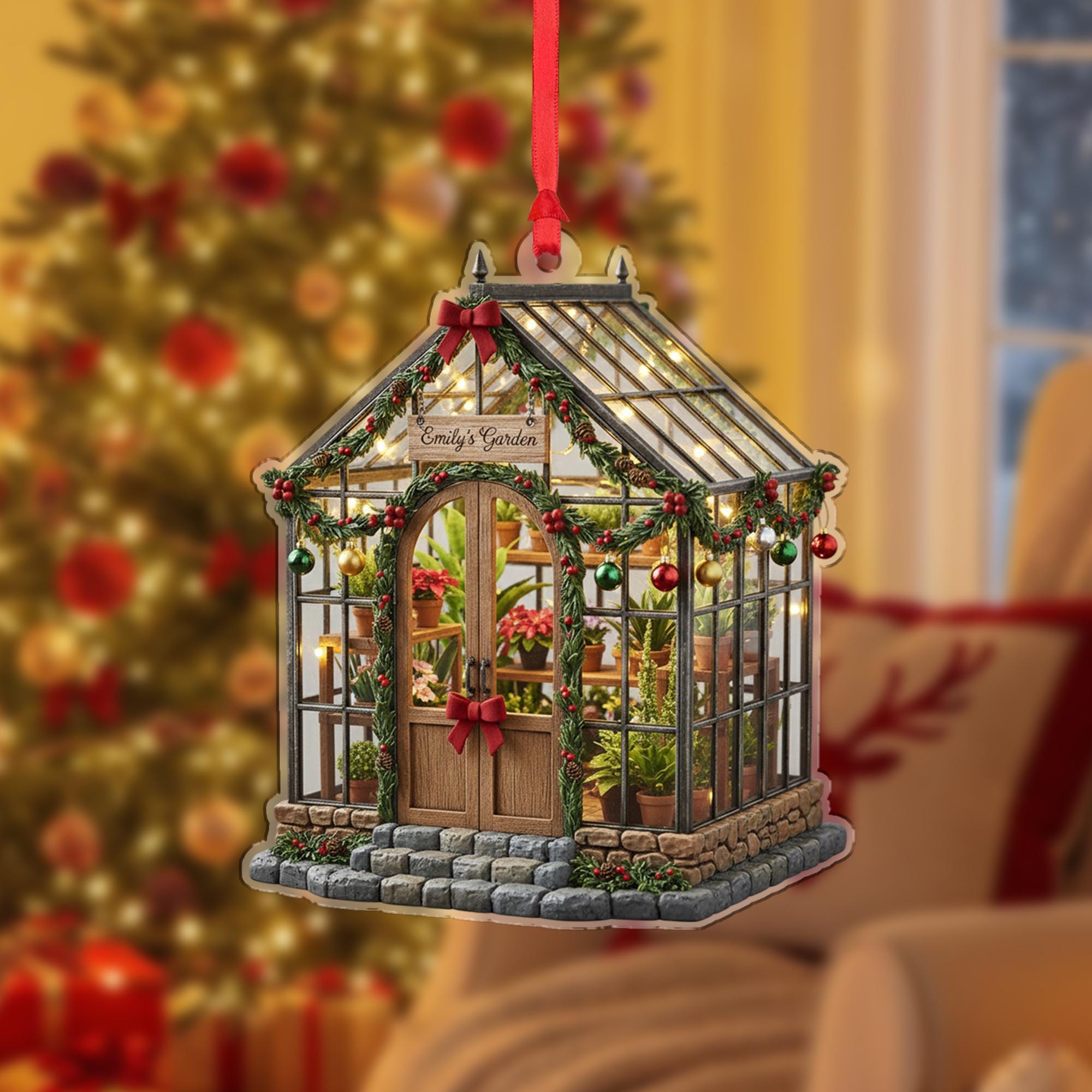 Custom Garden Greenhouse Ornament – Personalized Holiday Decor for Plant Lovers