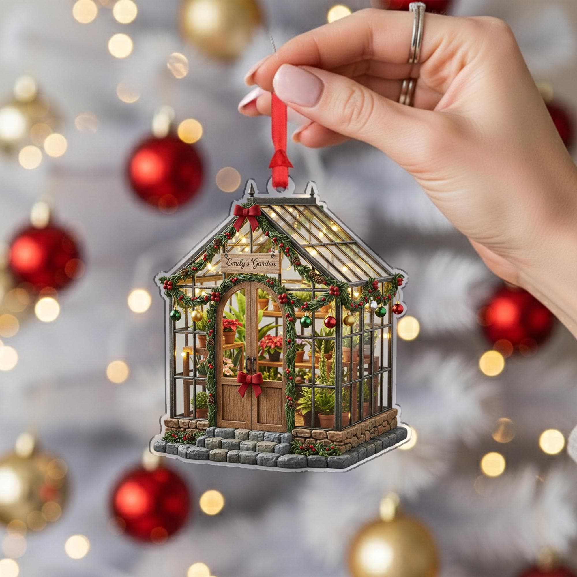 Custom Garden Greenhouse Ornament – Personalized Holiday Decor for Plant Lovers