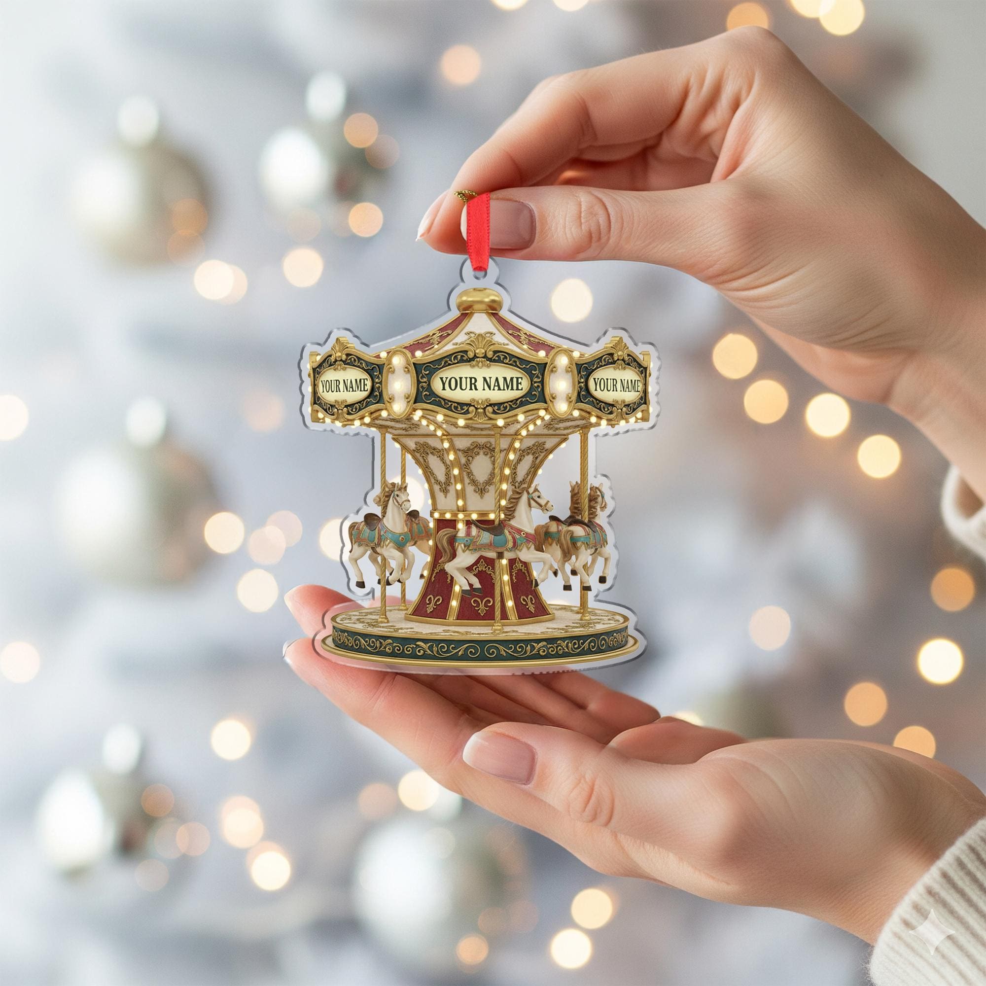 Custom Carousel Ornament – Personalized Nostalgic Holiday Decor with Horses