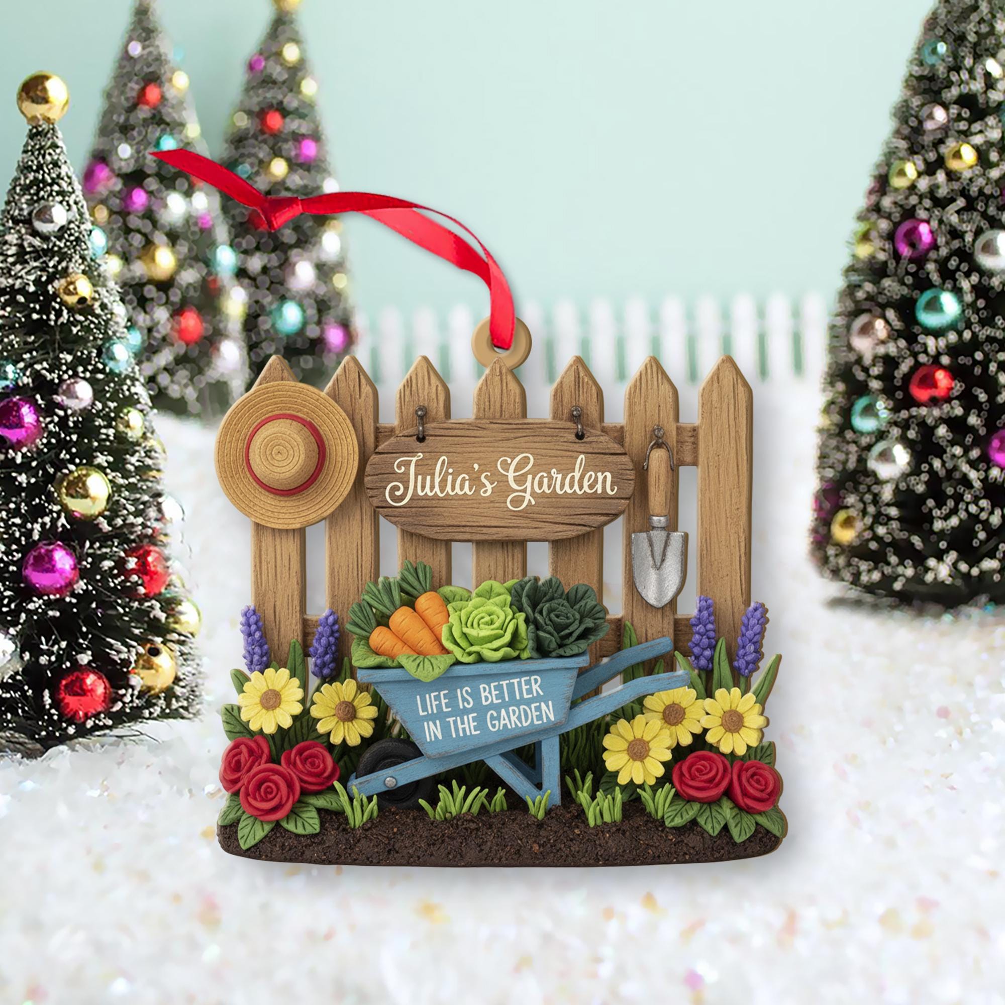 Custom Garden Ornament – Personalized Wheelbarrow Holiday Decor for Nature Lovers